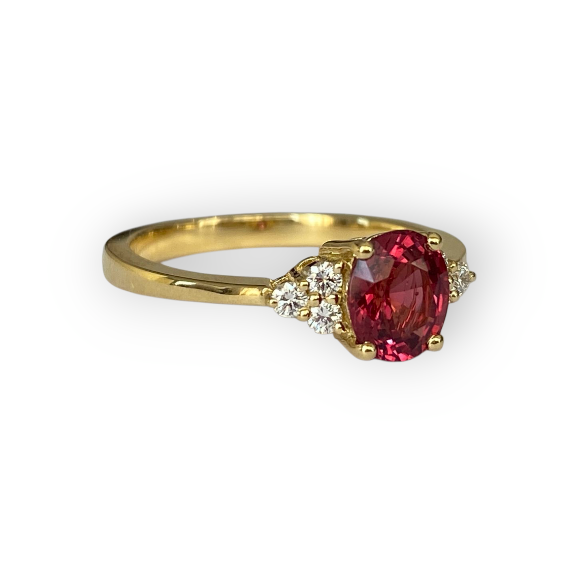 Exquisite Unheated Pinkish-Red Burma Spinel and Diamond Engagement Gold Ring