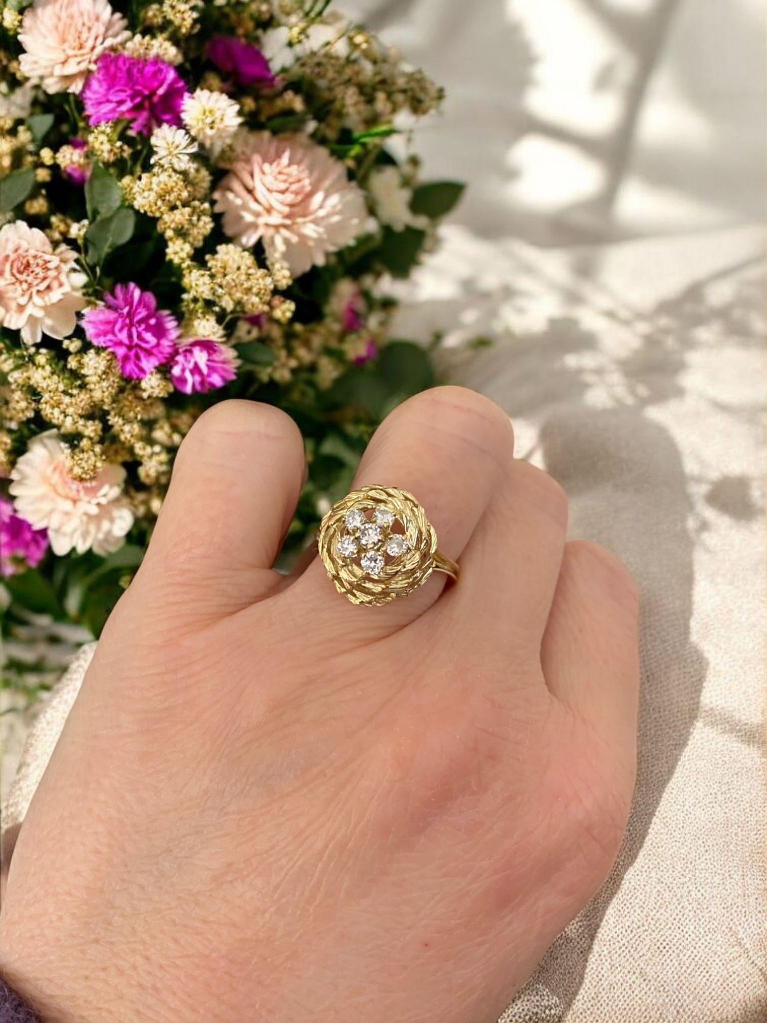 18K Yellow Gold Vintage Domed Diamond Ring