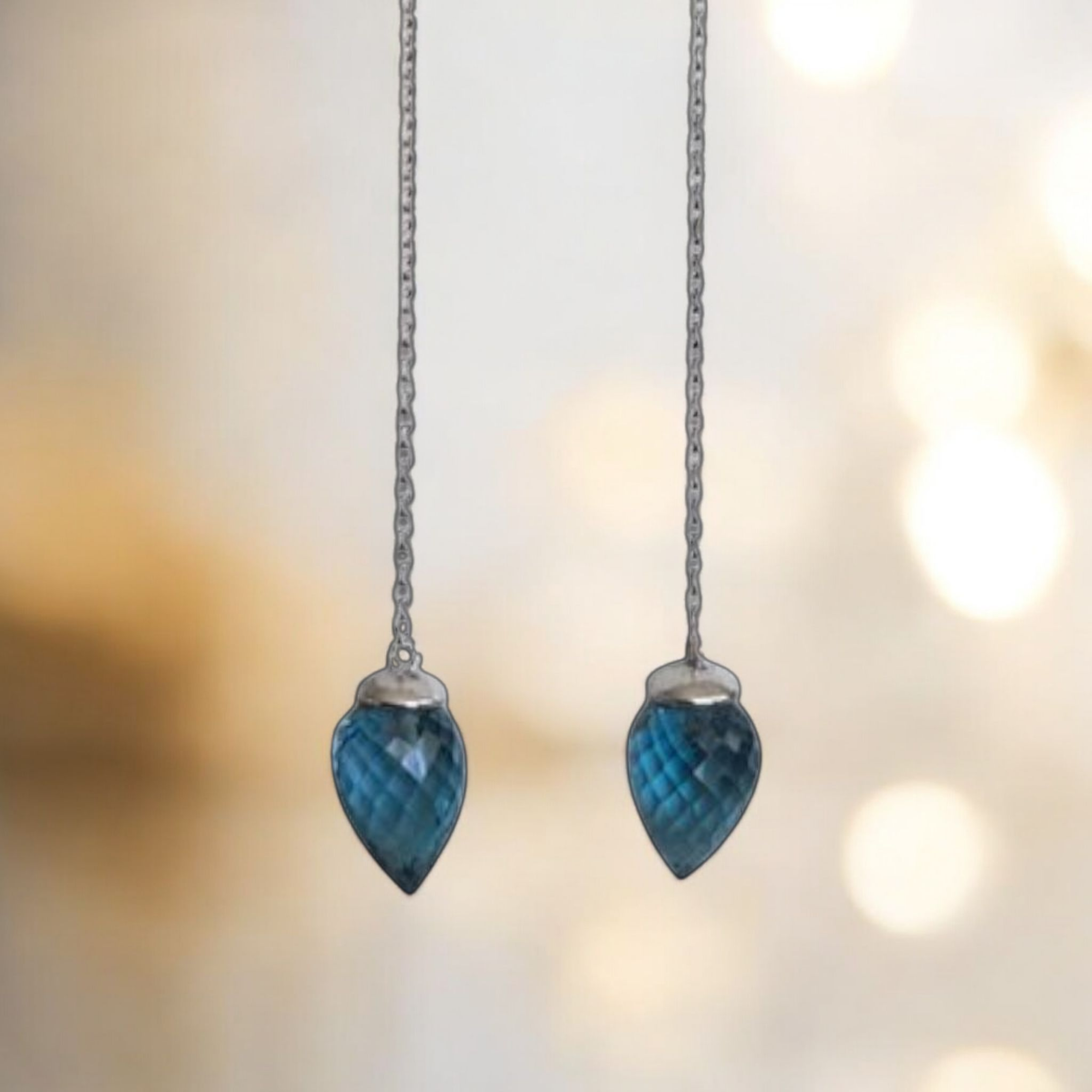 18 carat White Gold  Drop Earrings with Topaz, Diamonds, Sapphires