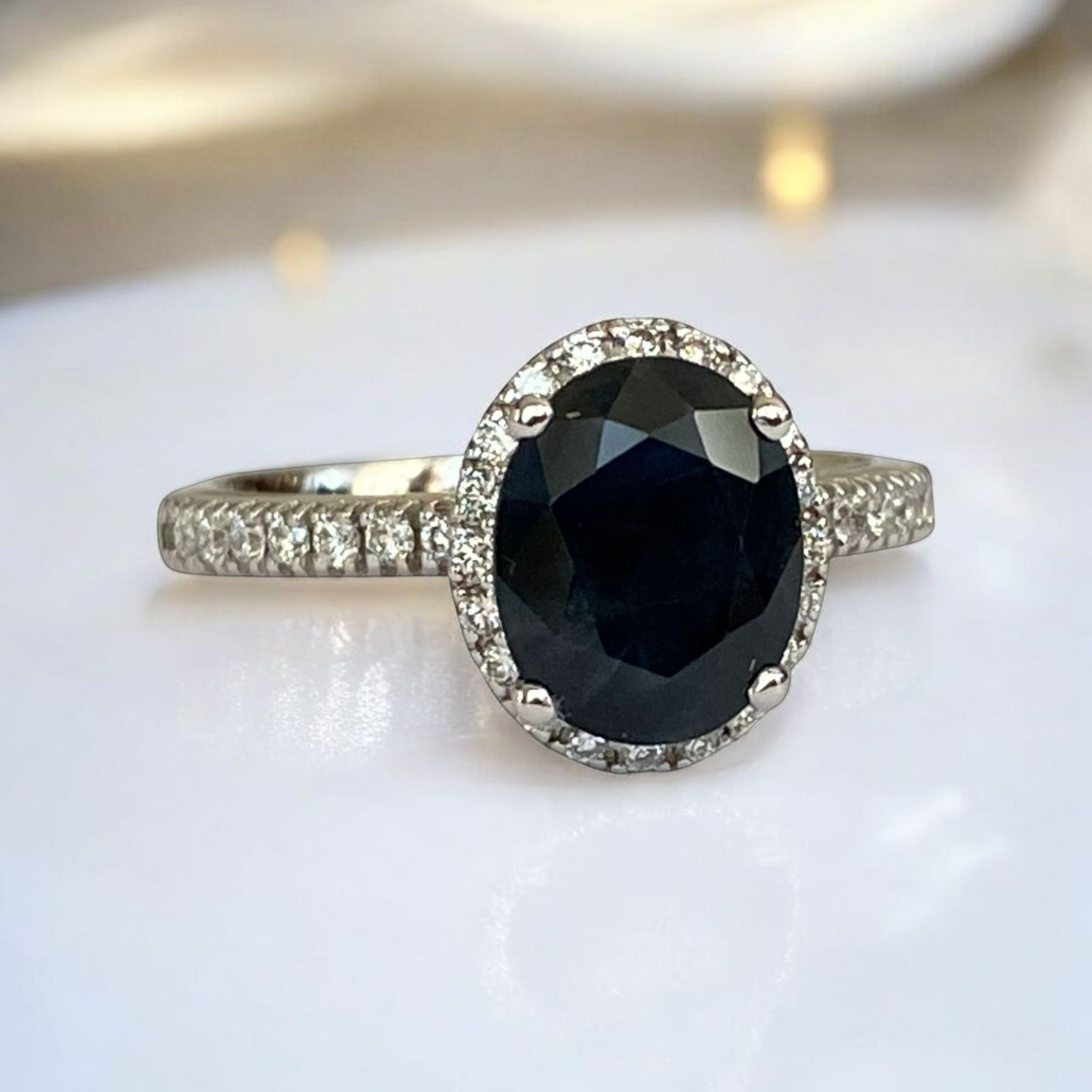 18 Kt. White Gold Diana Cocktail Ring with 2.70 Carat Sapphire and Diamonds