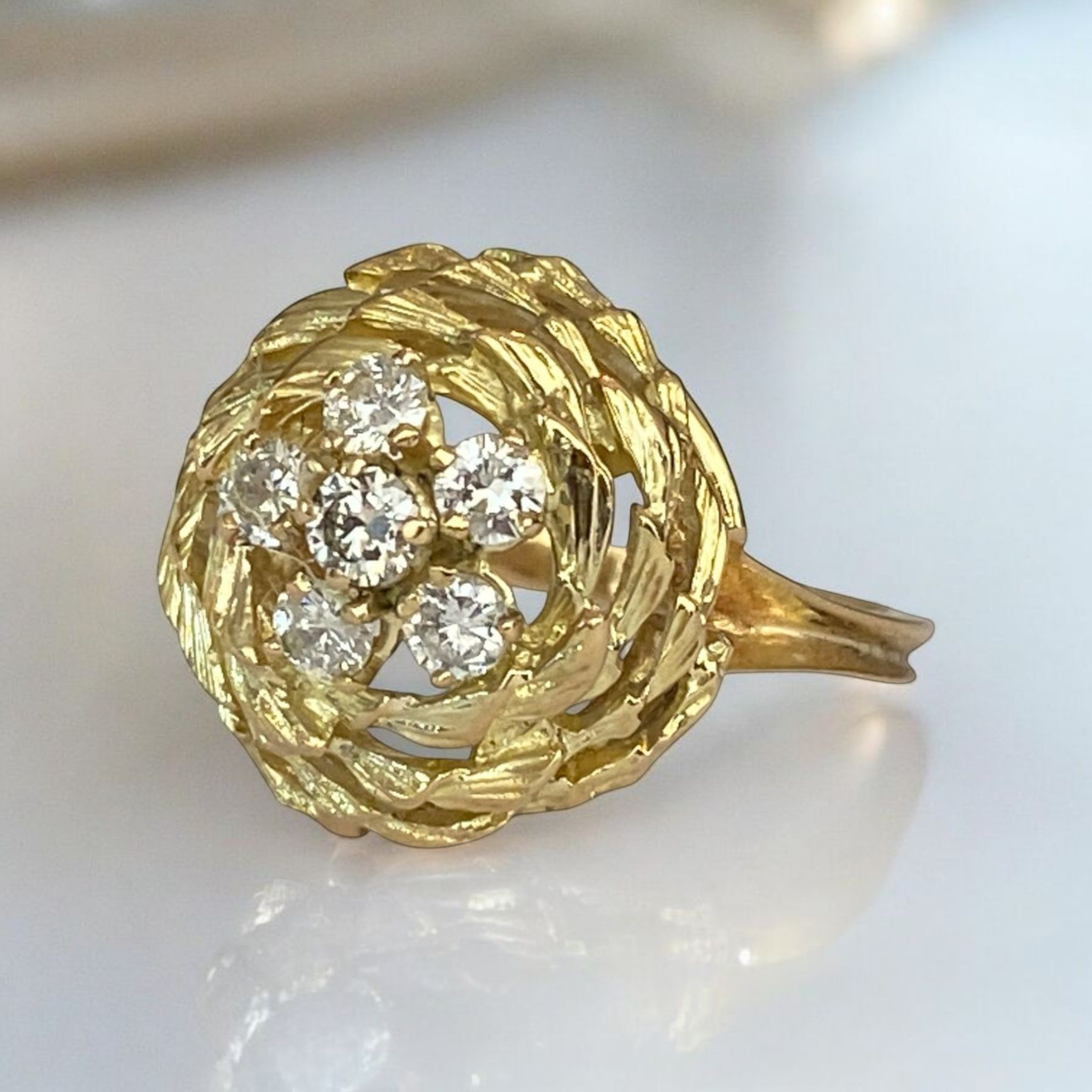 18K Yellow Gold Vintage Domed Diamond Ring