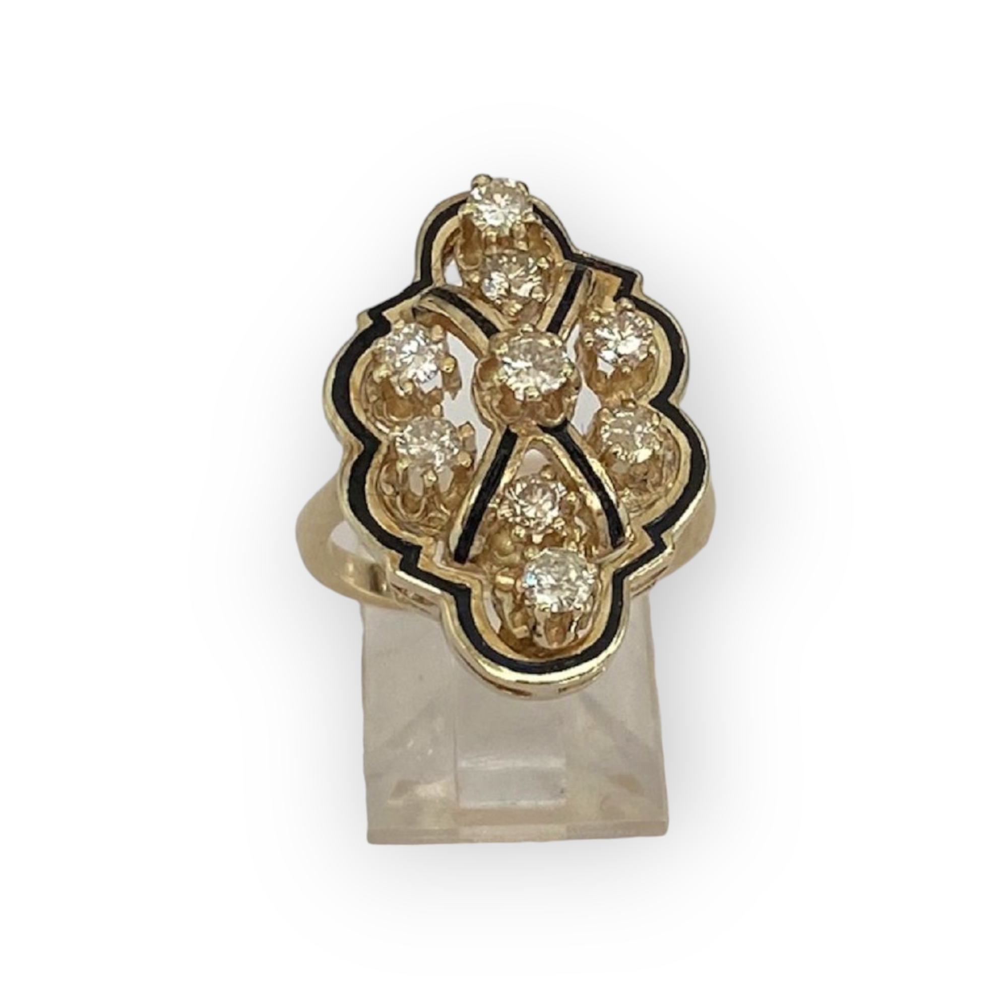 Vintage 14 kt. Yellow gold/enamel  Cocktail Ring with Diamonds
