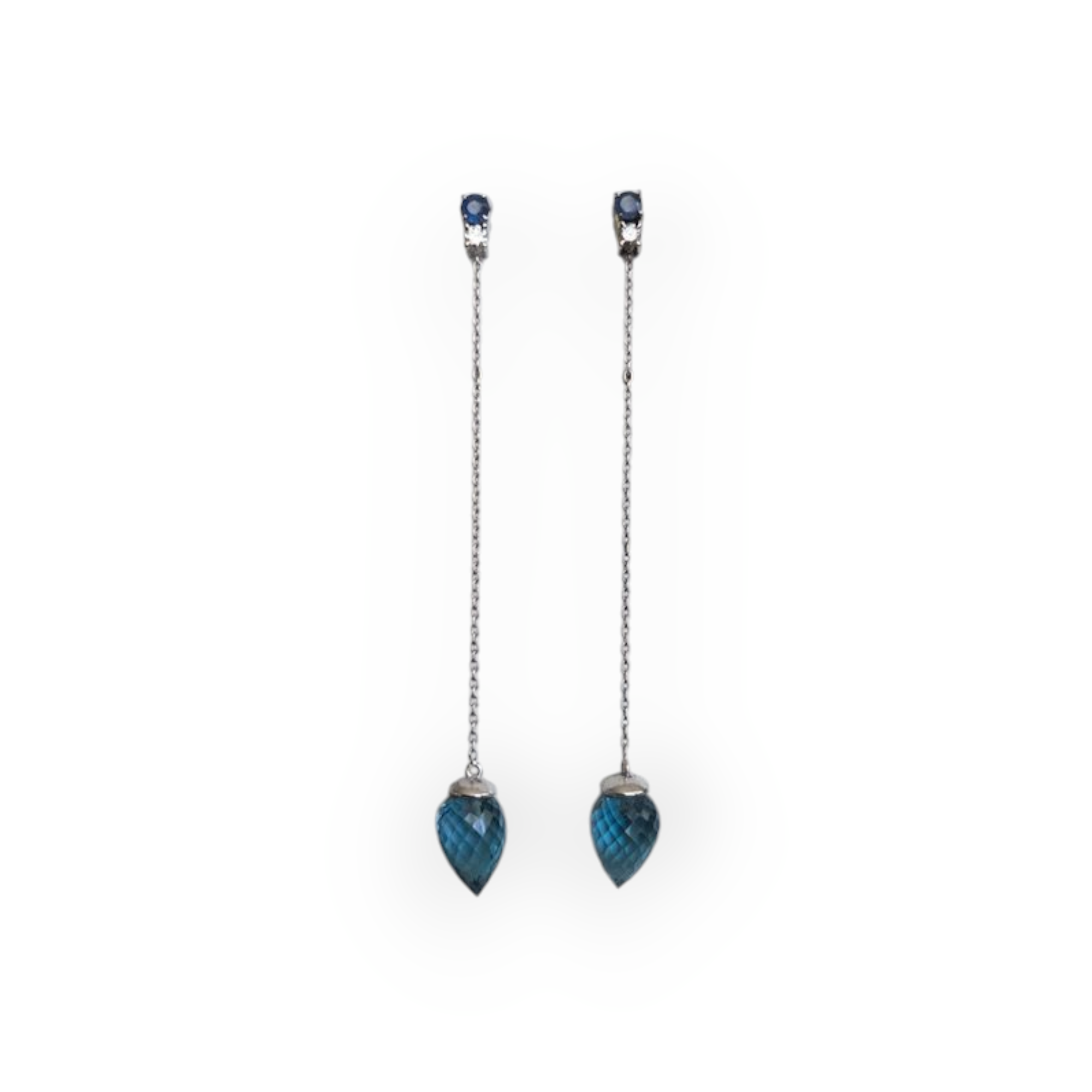 18 carat White Gold  Drop Earrings with Topaz, Diamonds, Sapphires