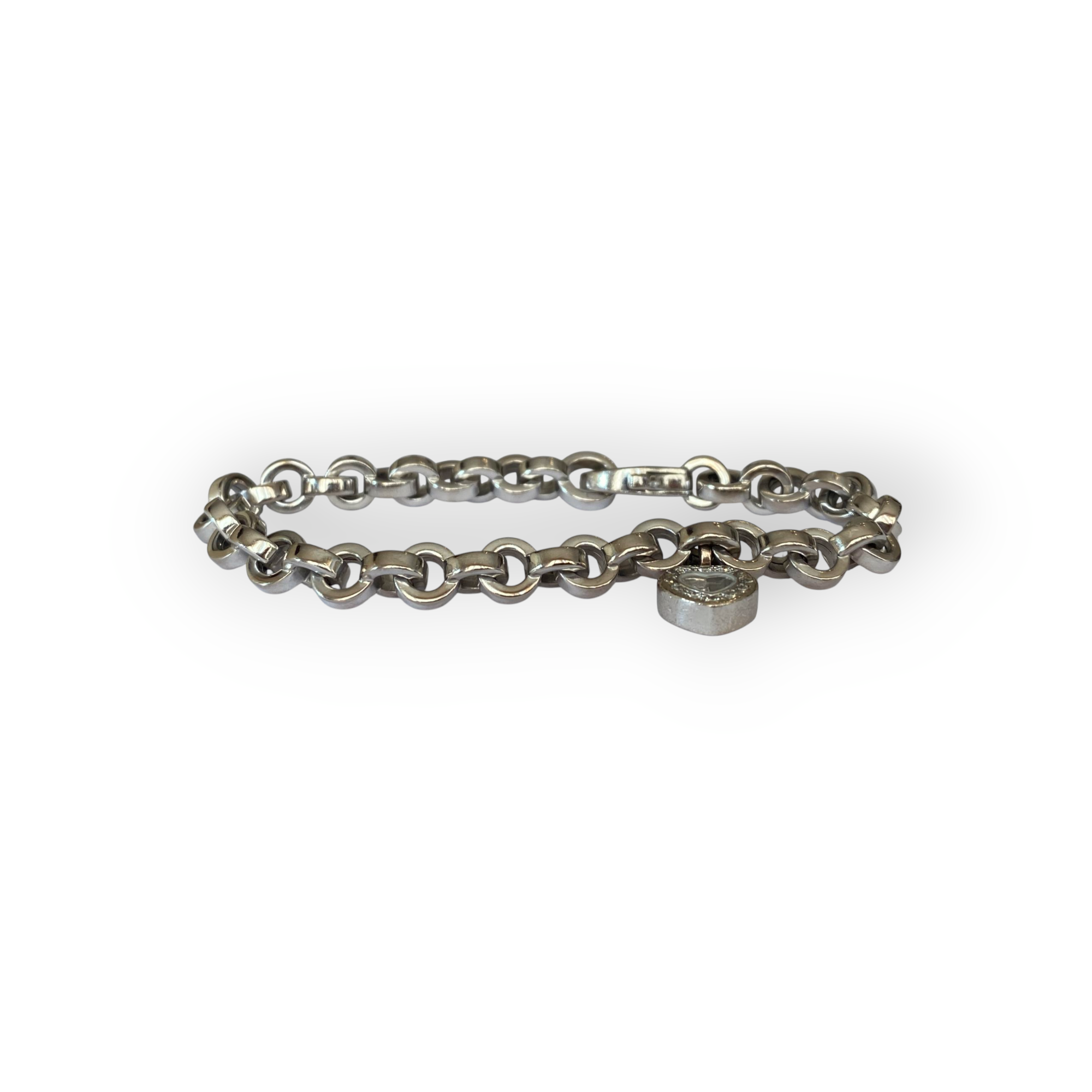 Chopard 18 Karat White Gold Floating Diamond Heart Link Bracelet