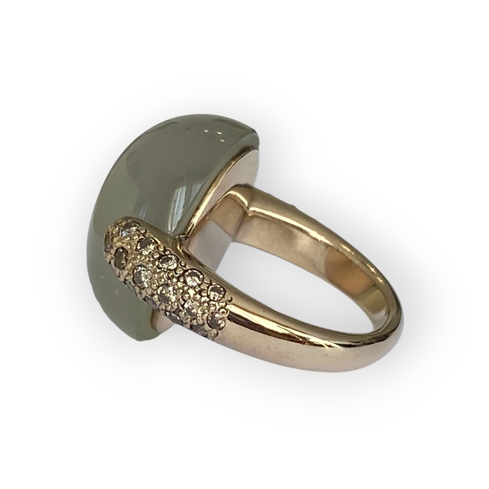 Pomellato Luna Ring in Yellow Gold with Cabochon Moonstone & Cognac Diamonds