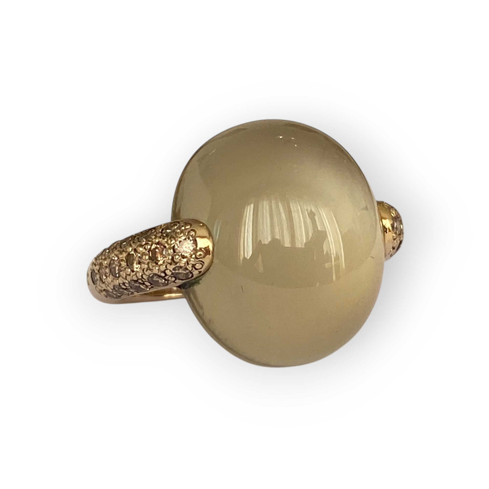 Pomellato Luna Ring in Yellow Gold with Cabochon Moonstone & Cognac Diamonds
