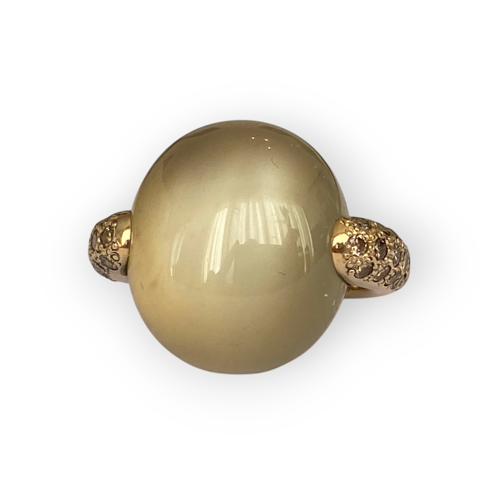 Pomellato Luna Ring in Yellow Gold with Cabochon Moonstone & Cognac Diamonds