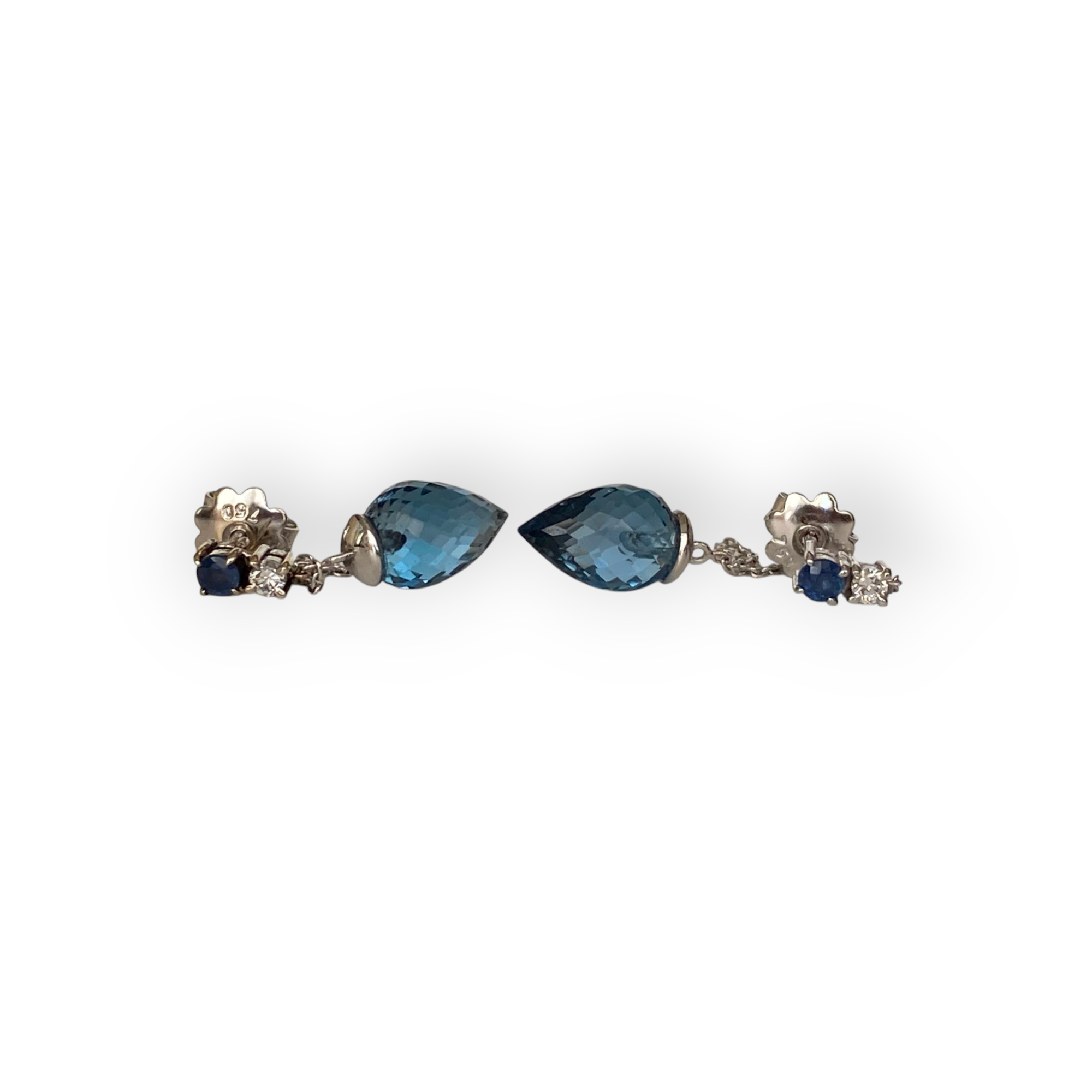 18 carat White Gold  Drop Earrings with Topaz, Diamonds, Sapphires