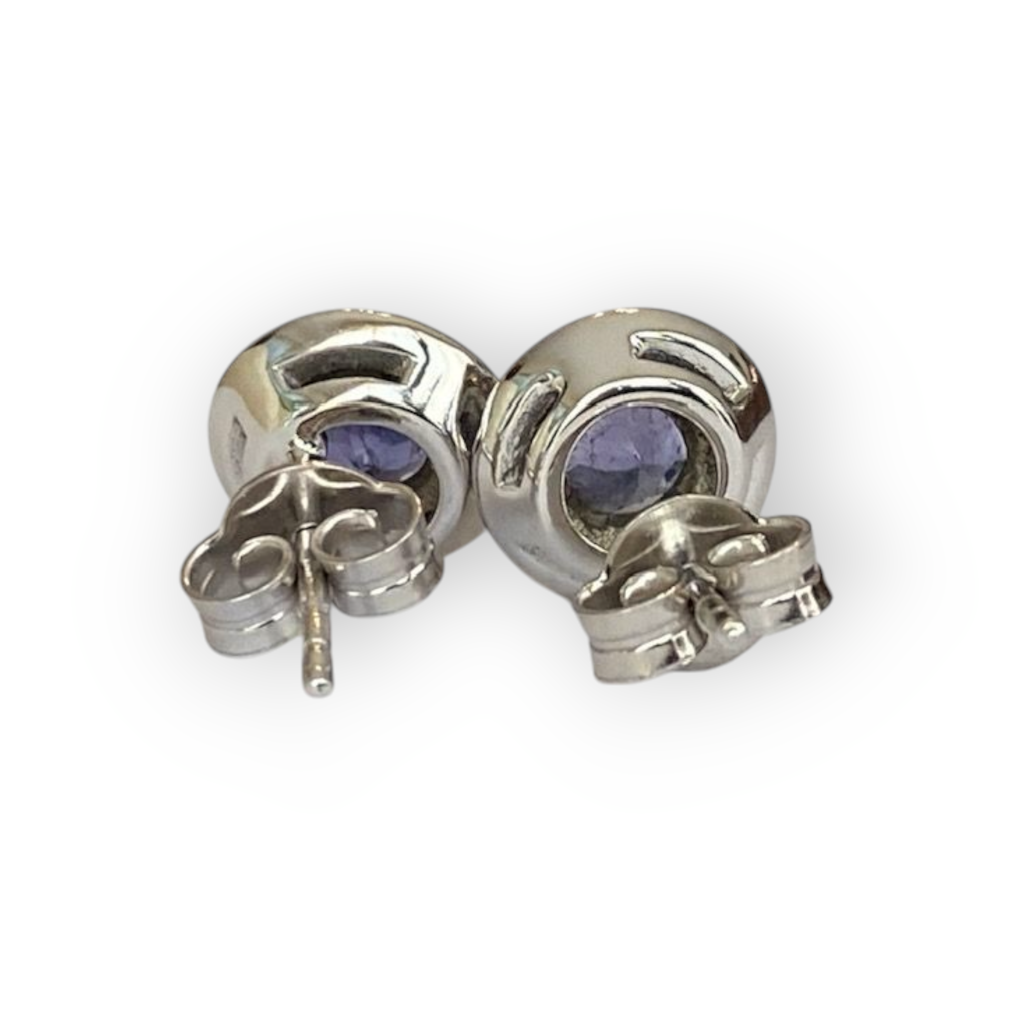 18 Carat White Gold Halo Earrings with Tanzanite & Diamonds