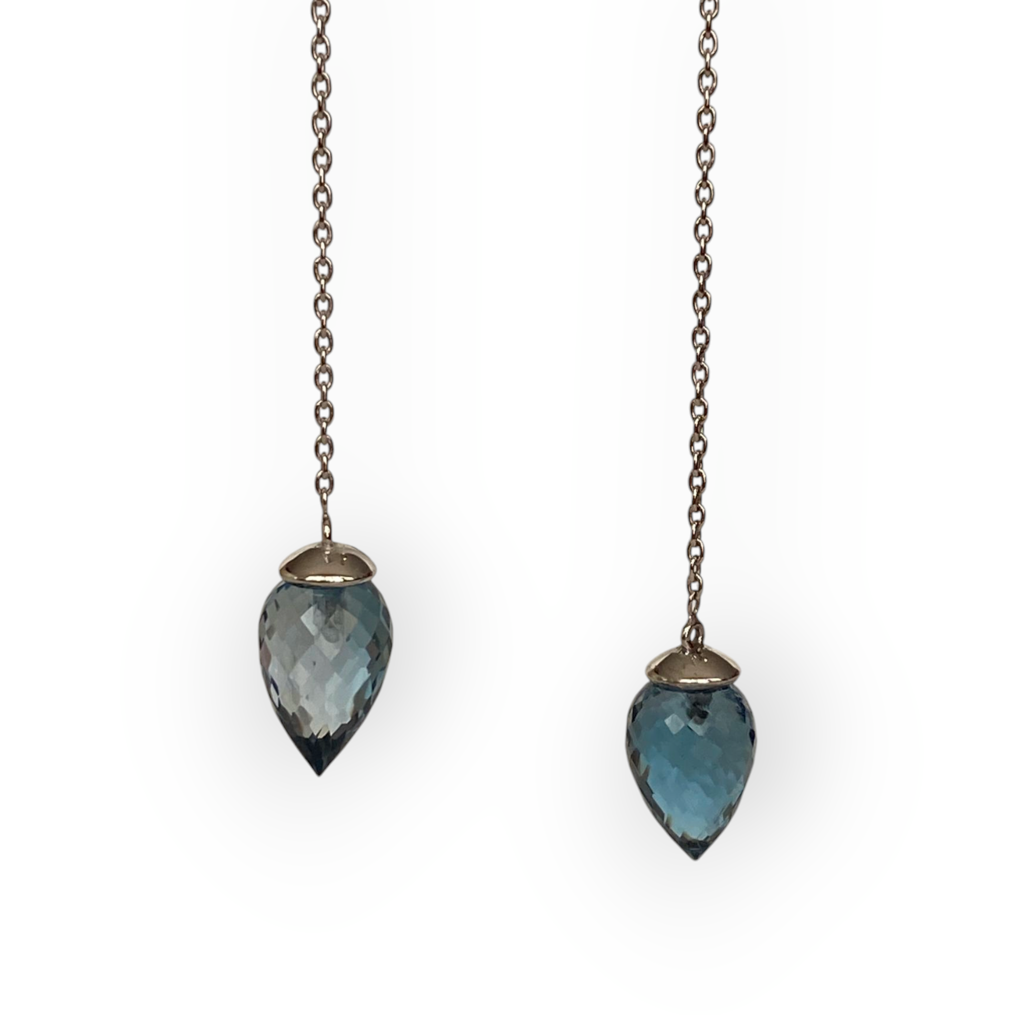 18 carat White Gold  Drop Earrings with Topaz, Diamonds, Sapphires