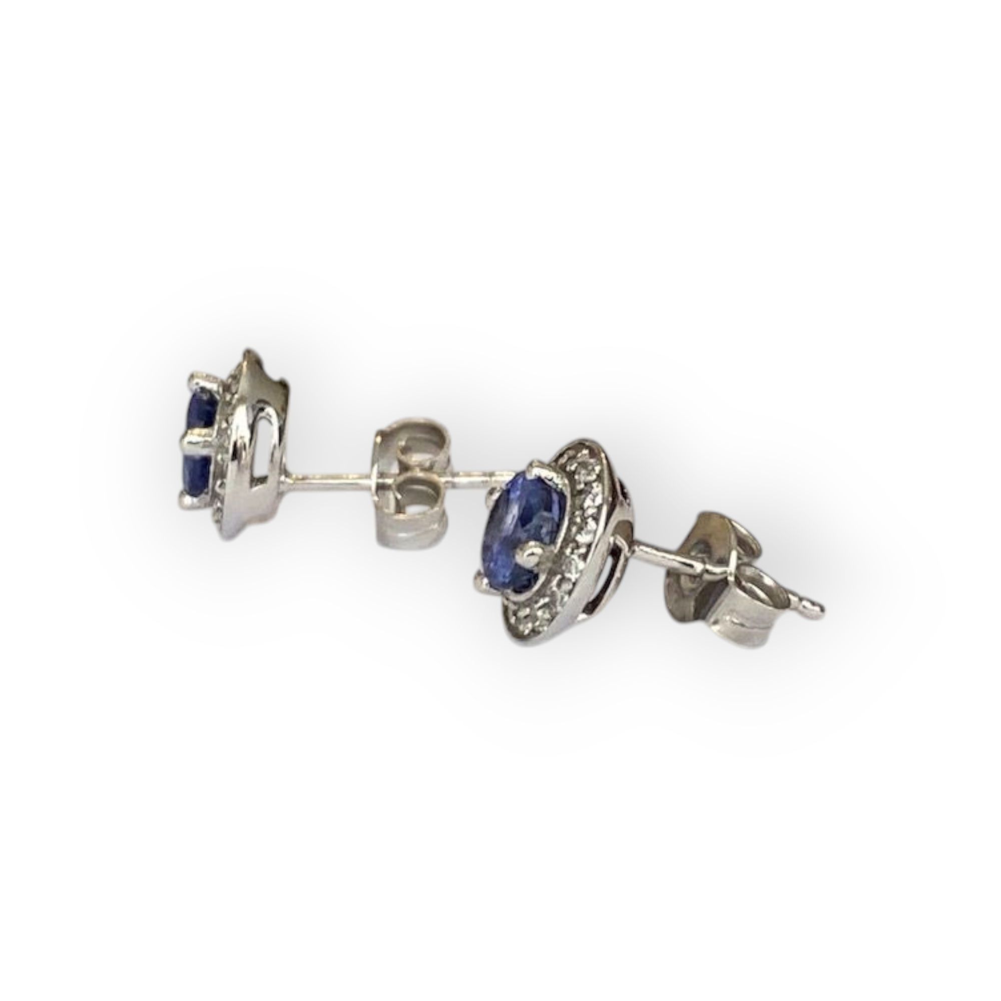 18 Carat White Gold Halo Earrings with Tanzanite & Diamonds