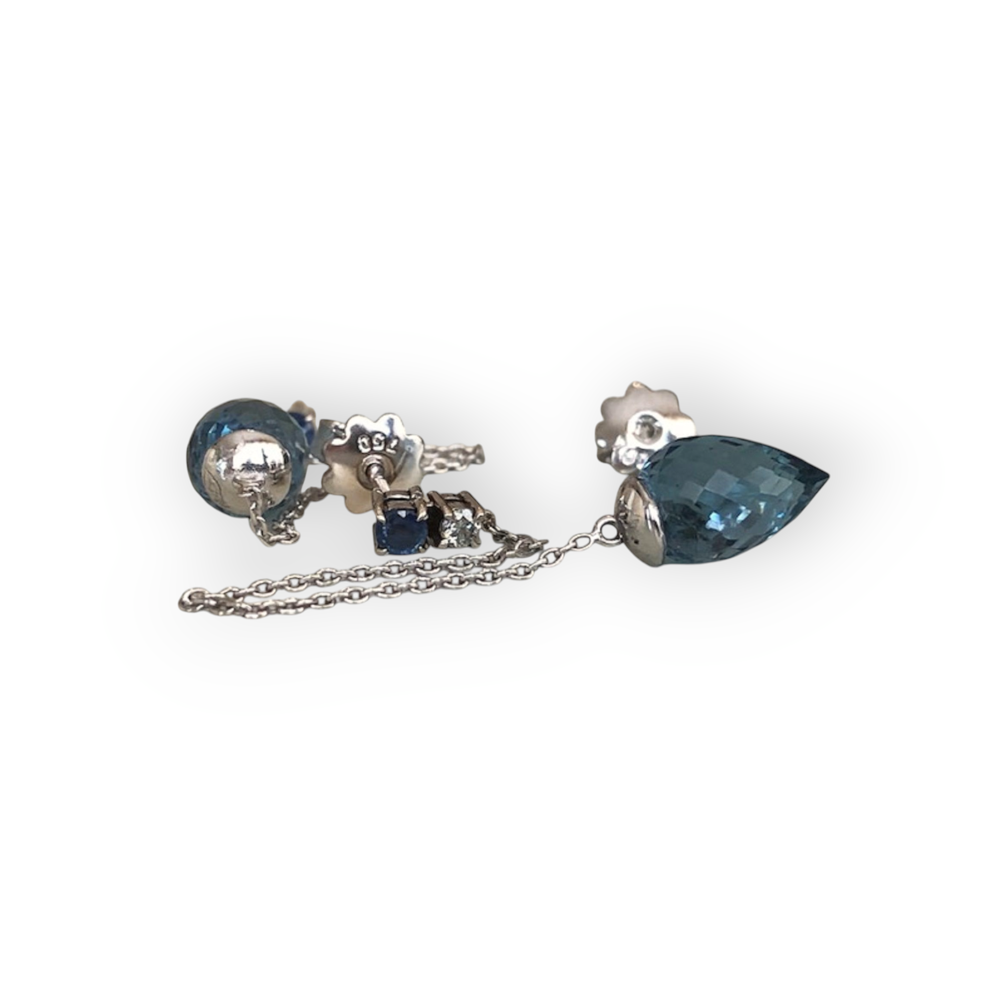 18 carat White Gold  Drop Earrings with Topaz, Diamonds, Sapphires
