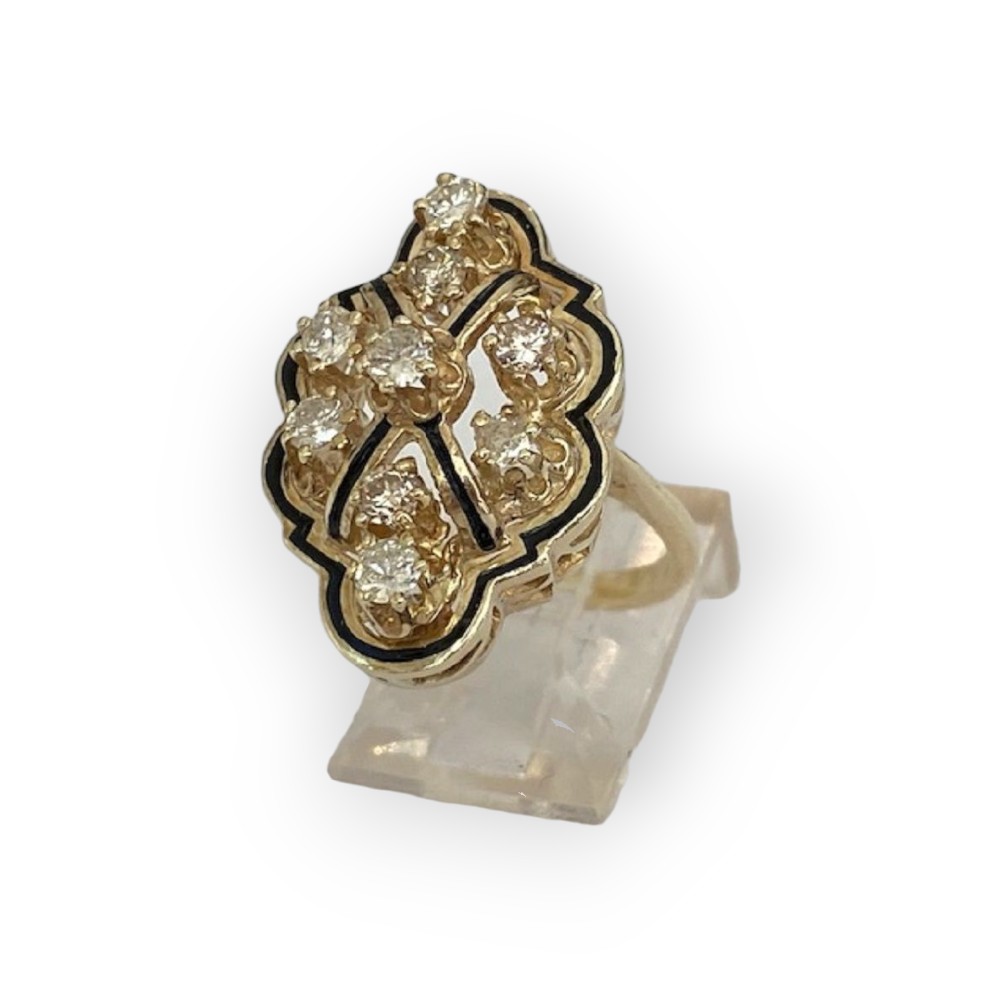 Vintage 14 kt. Yellow gold/enamel  Cocktail Ring with Diamonds