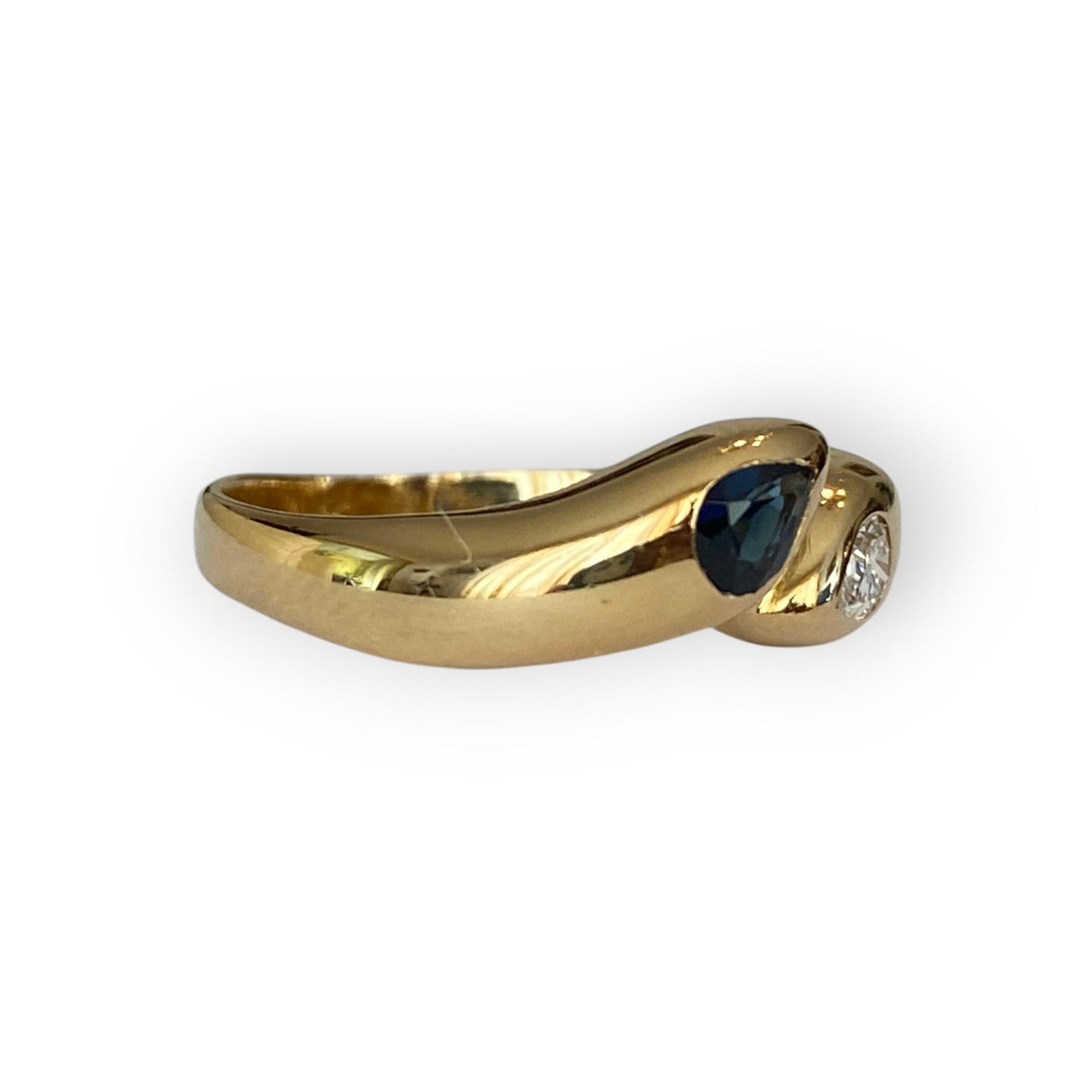 18K Yellow Gold Toi et Moi Ring with Sapphire & Diamond