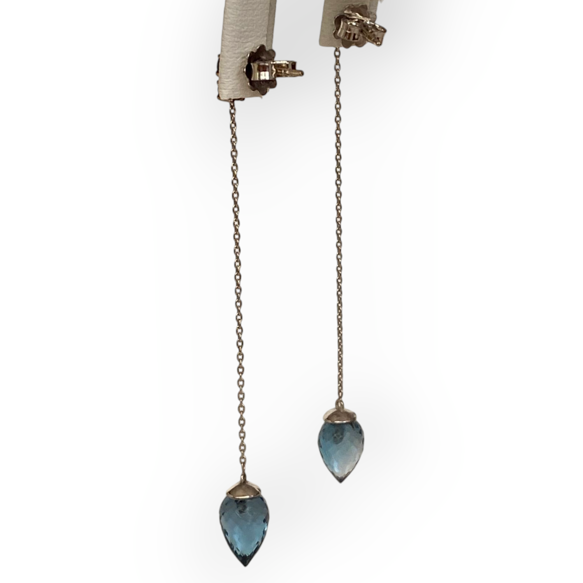 18 carat White Gold  Drop Earrings with Topaz, Diamonds, Sapphires