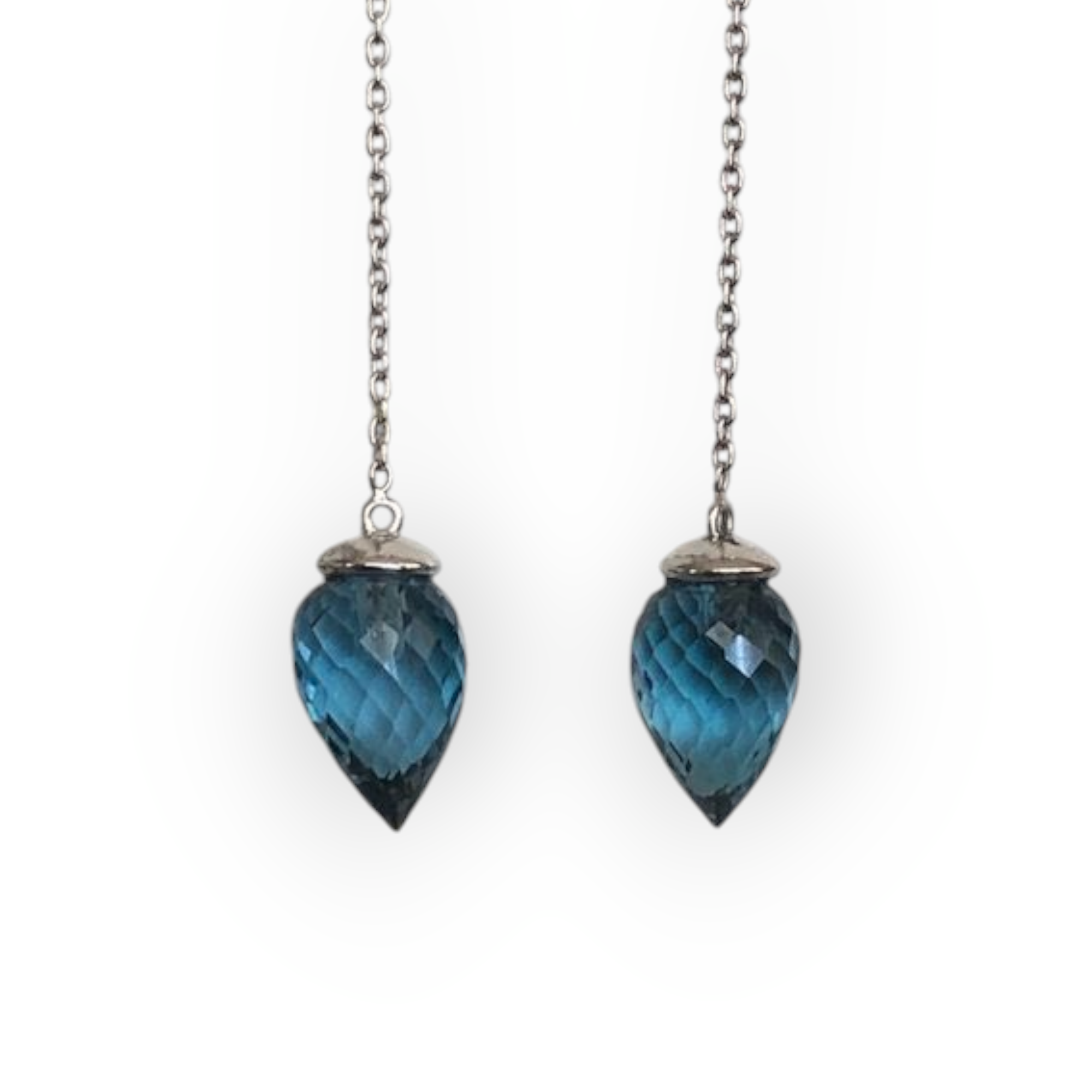 18 carat White Gold  Drop Earrings with Topaz, Diamonds, Sapphires