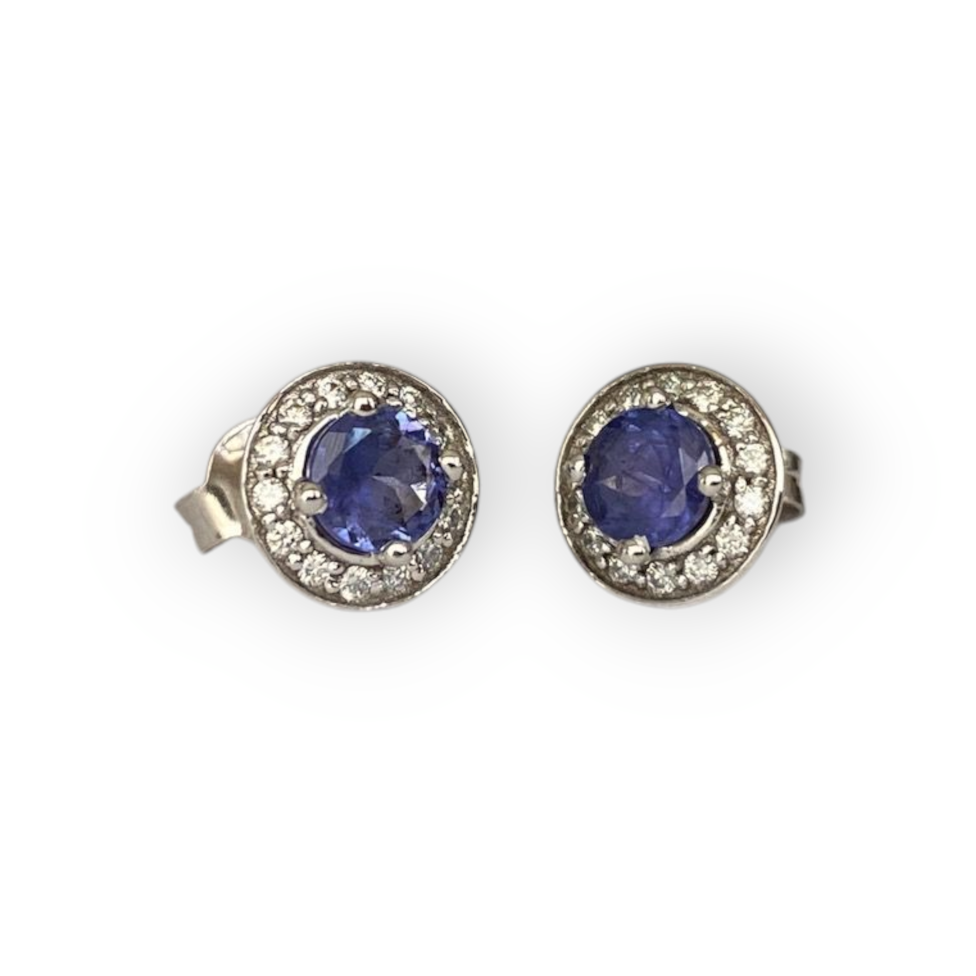 18 Carat White Gold Halo Earrings with Tanzanite & Diamonds