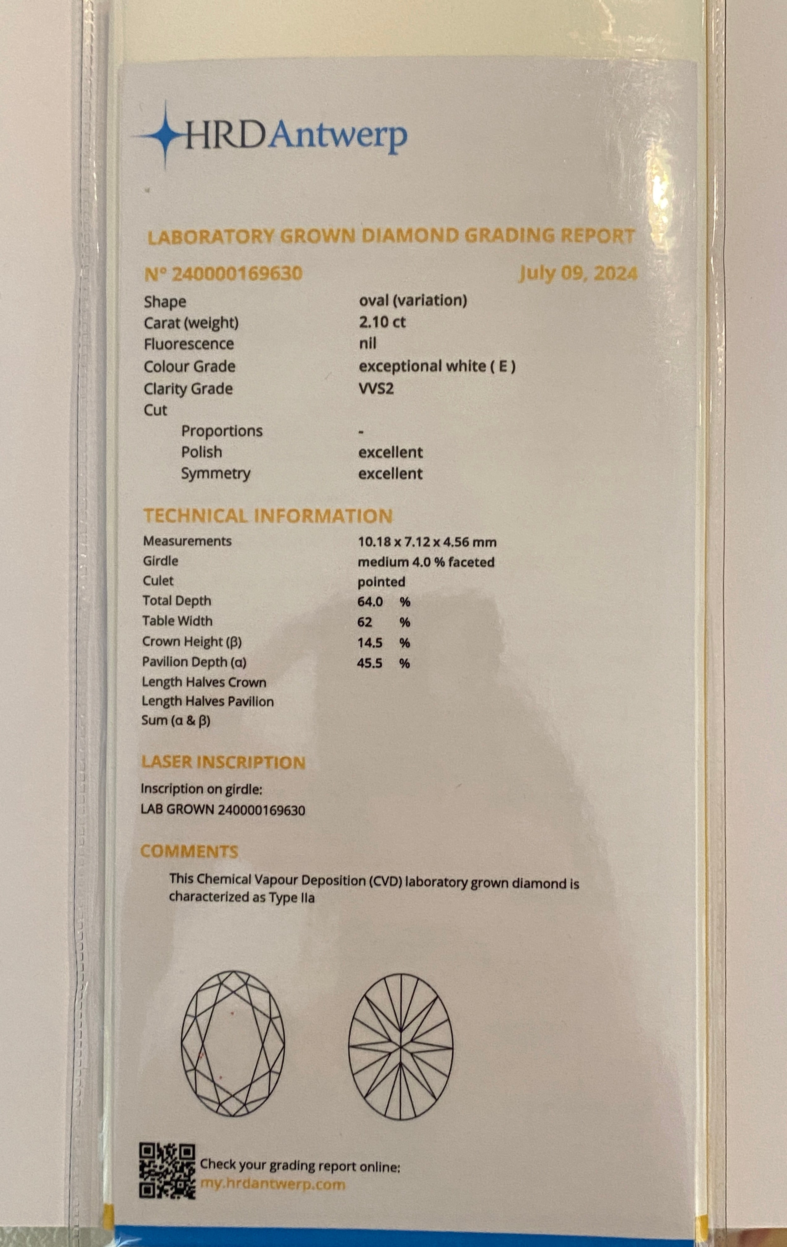 Engagement 18 Kt White Gold Ring with 2.10 Ct Lab-Grown Diamond and Natural Diamonds