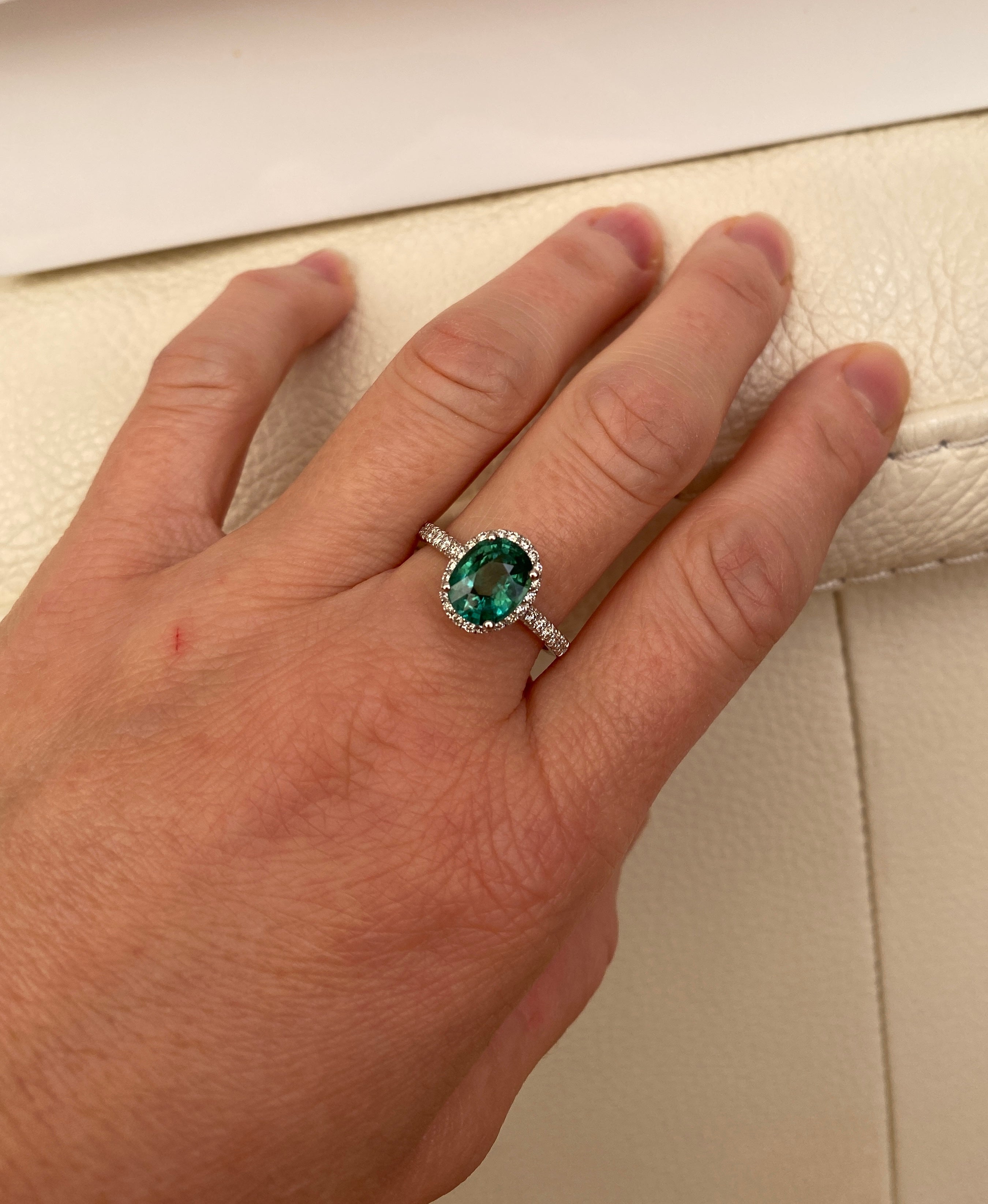 ALGT Certified 2.08 Carat Lagoon Tourmaline Diamond Cocktail Gold ring