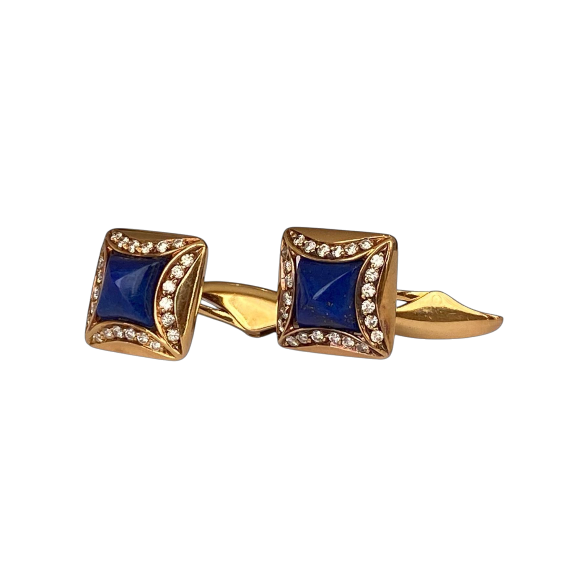 Yellow Gold Cufflinks Lapis Lazulis and Diamonds