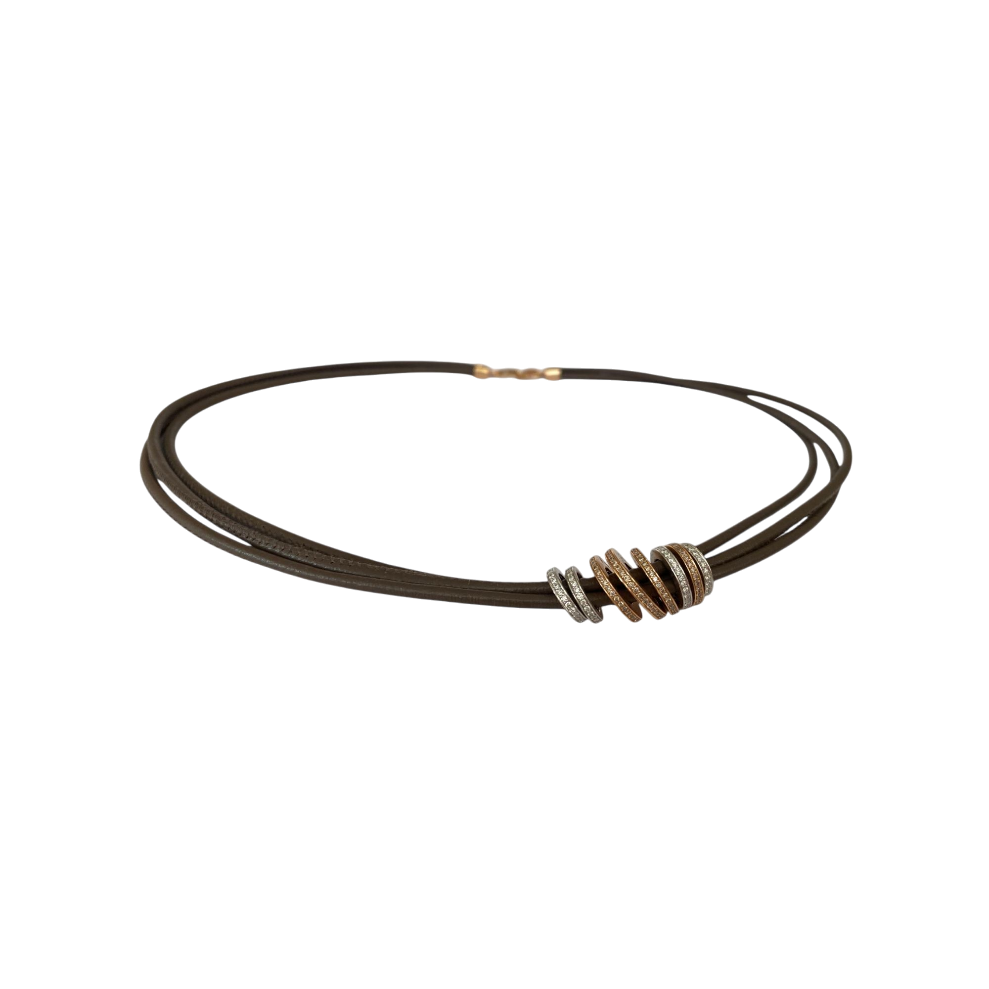 Noor Diamond & Leather Necklace – 18 Kt Rose Gold Loop Model