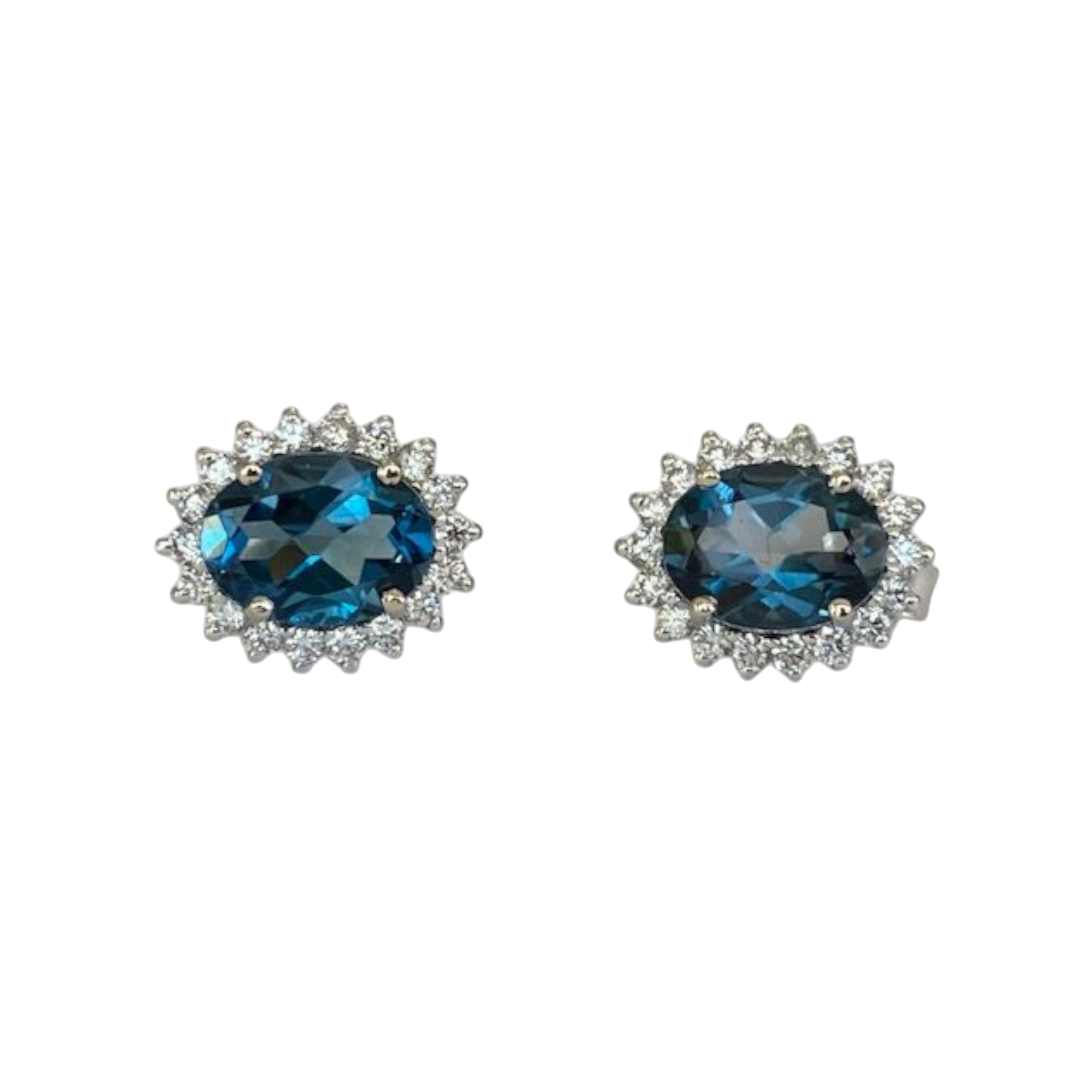 White Gold Stud Earrings with 2.50 Ct Topaz and Diamonds