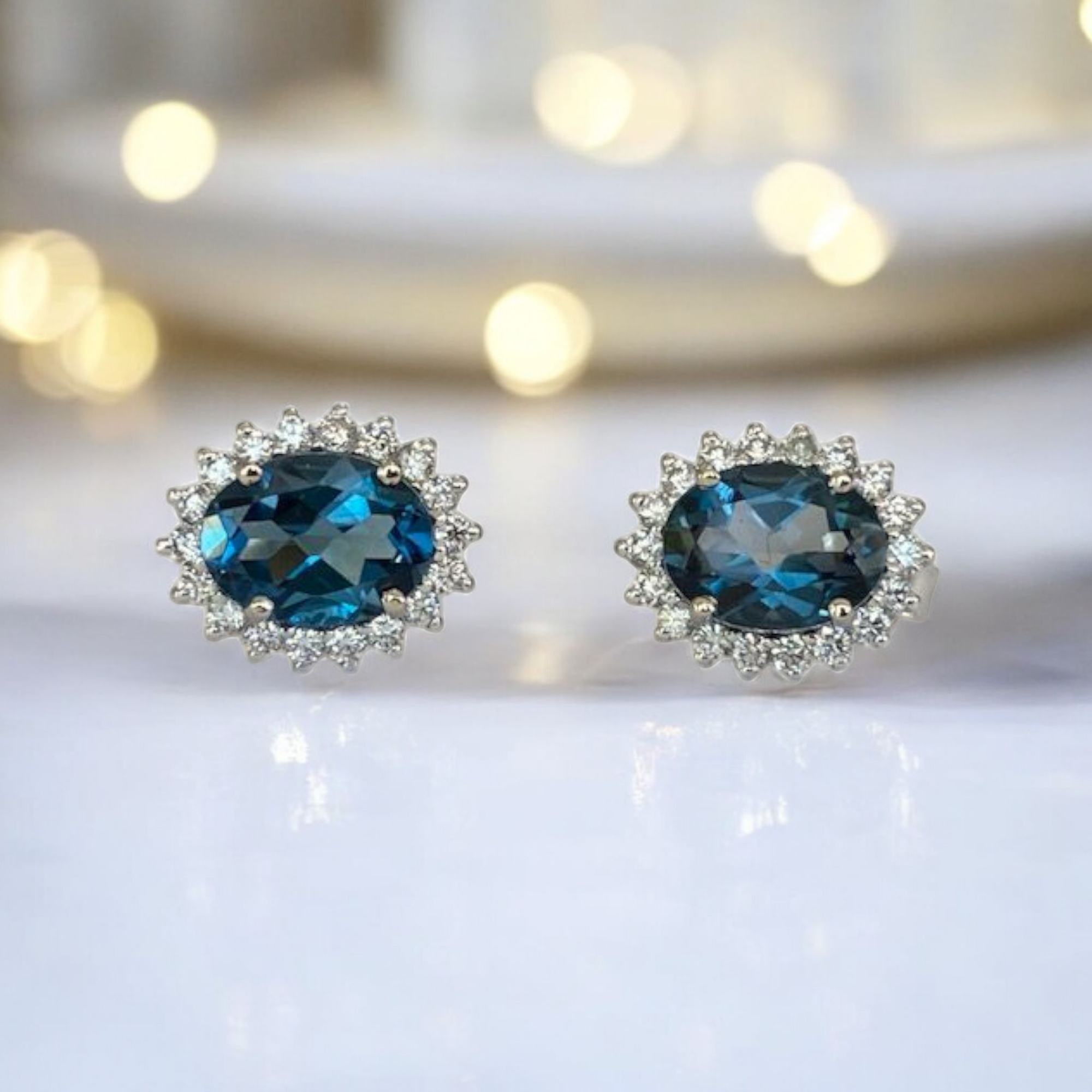 White Gold Stud Earrings with 2.50 Ct Topaz and Diamonds