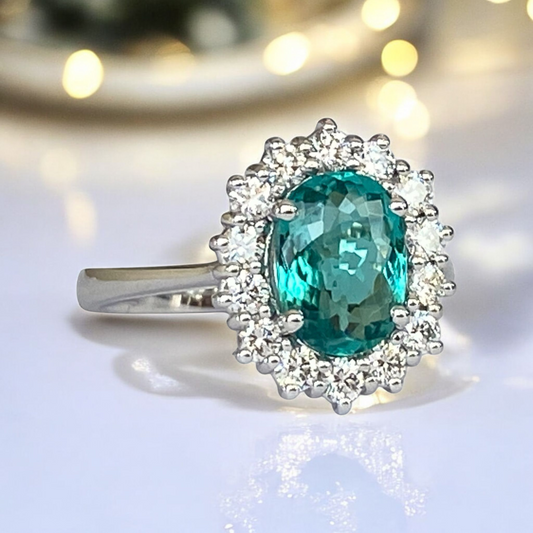 Certified 1.59 carat Paraiba Tourmaline Diamond White Gold  Ring