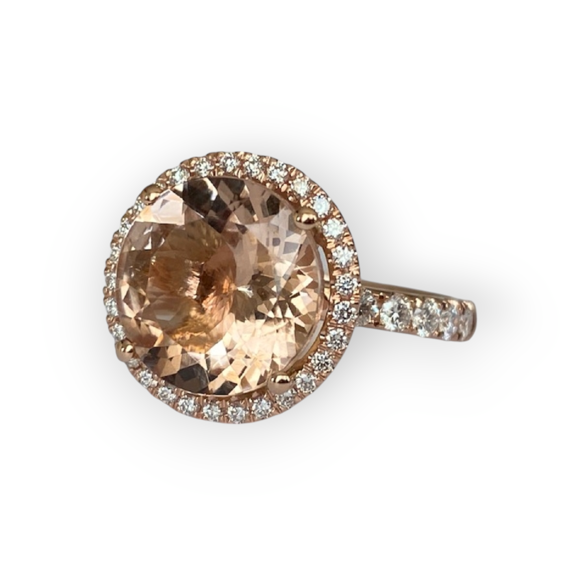 Certified 18 Kt. Pink Gold Ring with 5.10 Ct Morganite and Diamonds