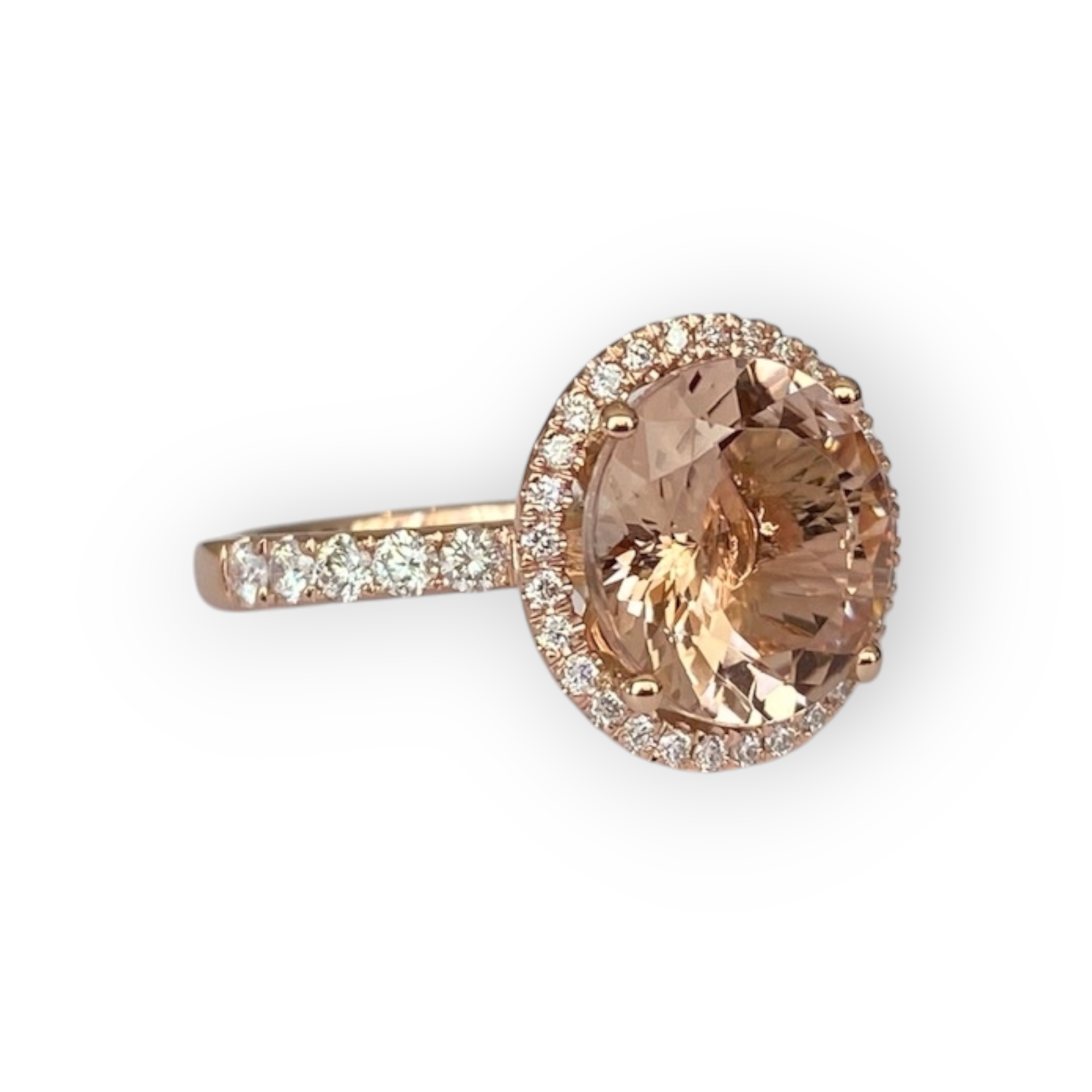 Certified 18 Kt. Pink Gold Ring with 5.10 Ct Morganite and Diamonds