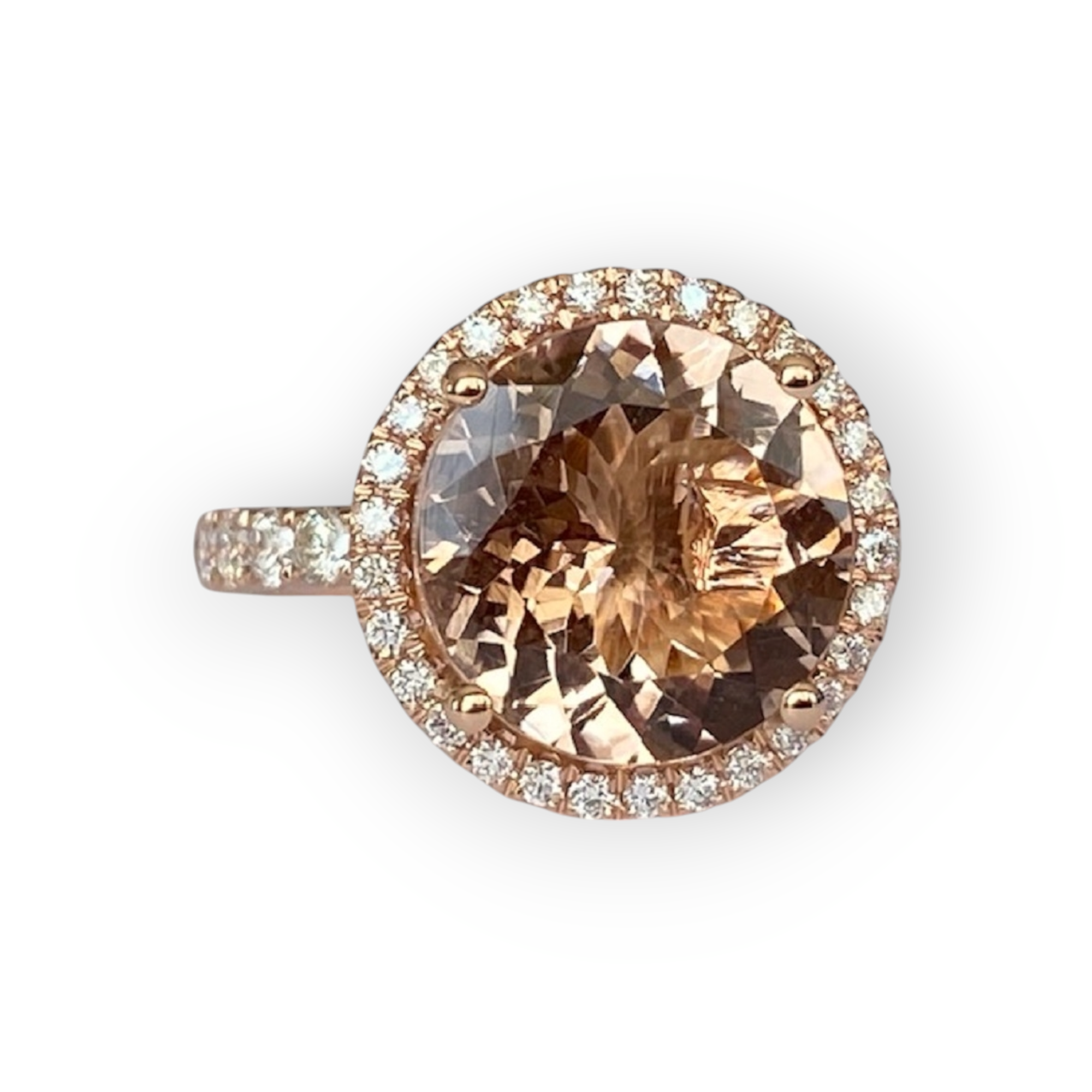 Certified 18 Kt. Pink Gold Ring with 5.10 Ct Morganite and Diamonds