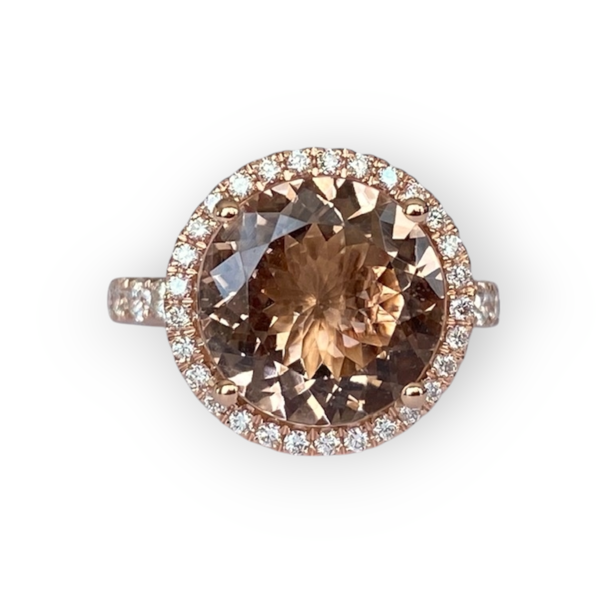 Certified 18 Kt. Pink Gold Ring with 5.10 Ct Morganite and Diamonds