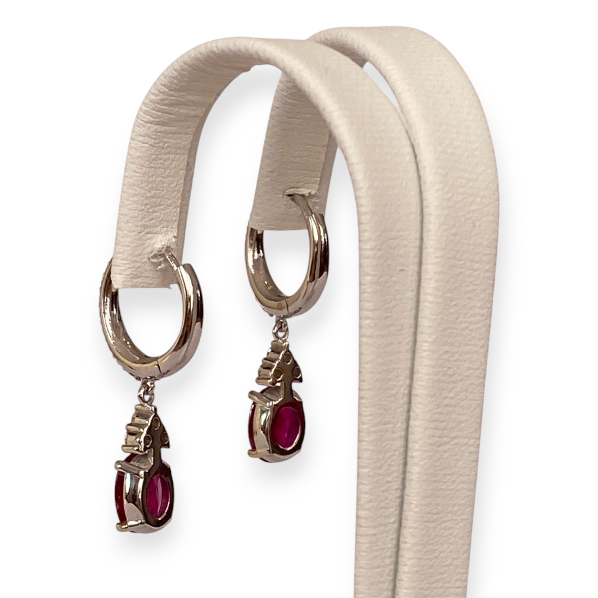 Certified 18 Kt. White Gold Earrings with 2.28 Ct Rubies and Diamonds
