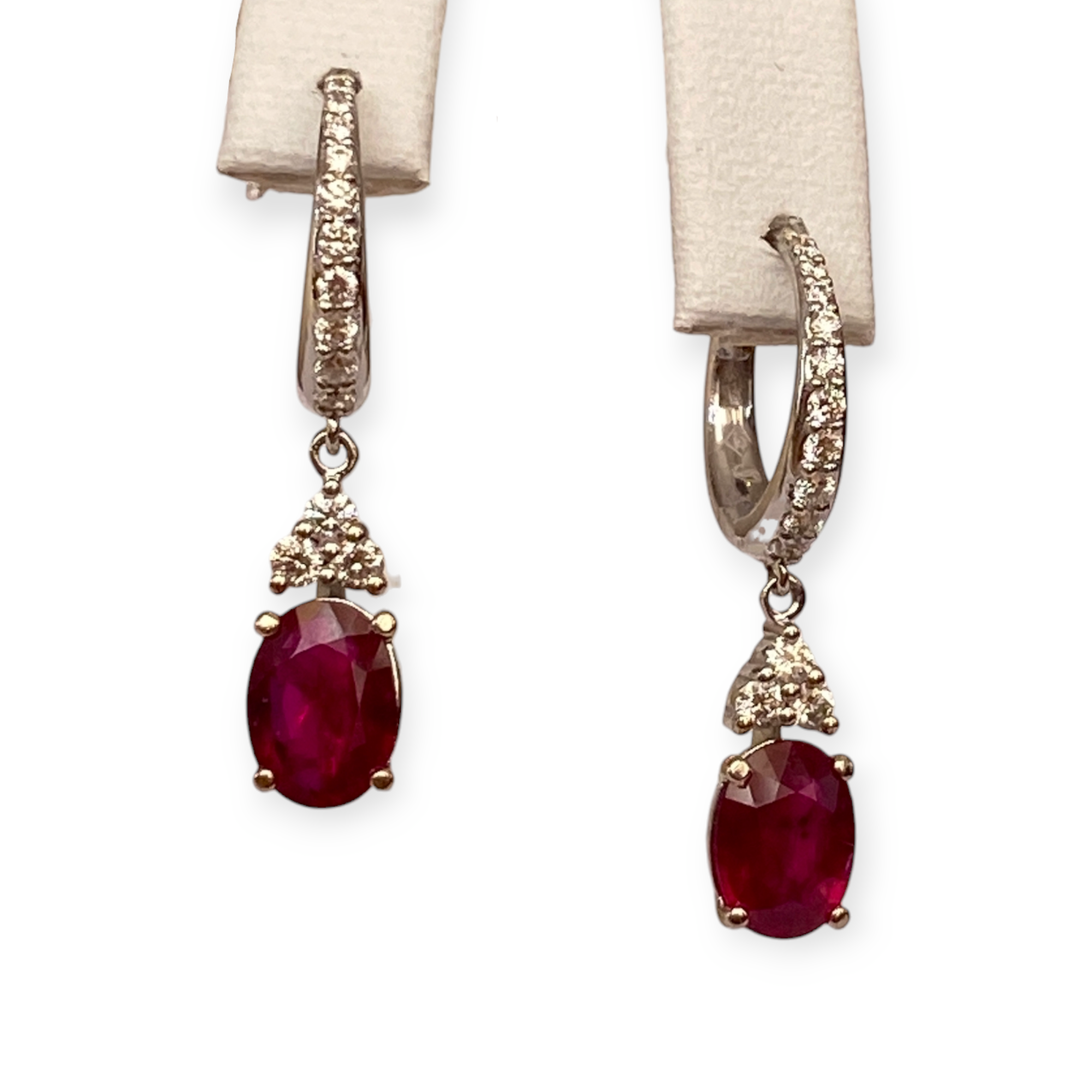 Certified 18 Kt. White Gold Earrings with 2.28 Ct Rubies and Diamonds