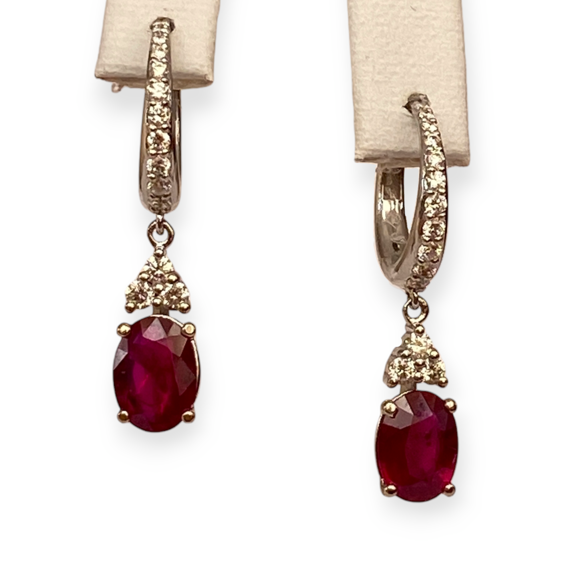 Certified 18 Kt. White Gold Earrings with 2.28 Ct Rubies and Diamonds