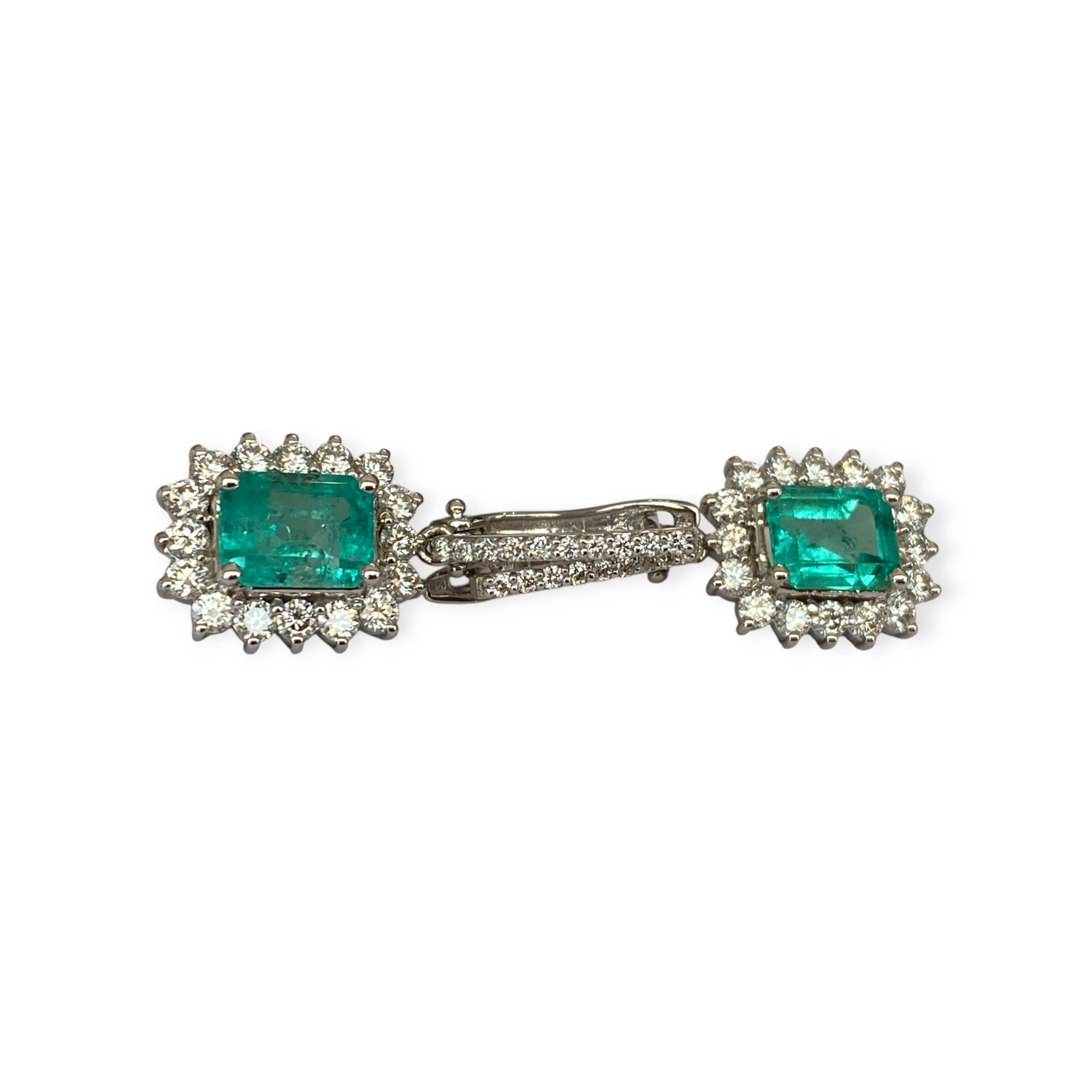 Certified 18 kt. White gold Dangle Earrings with Emerald and  Diamonds