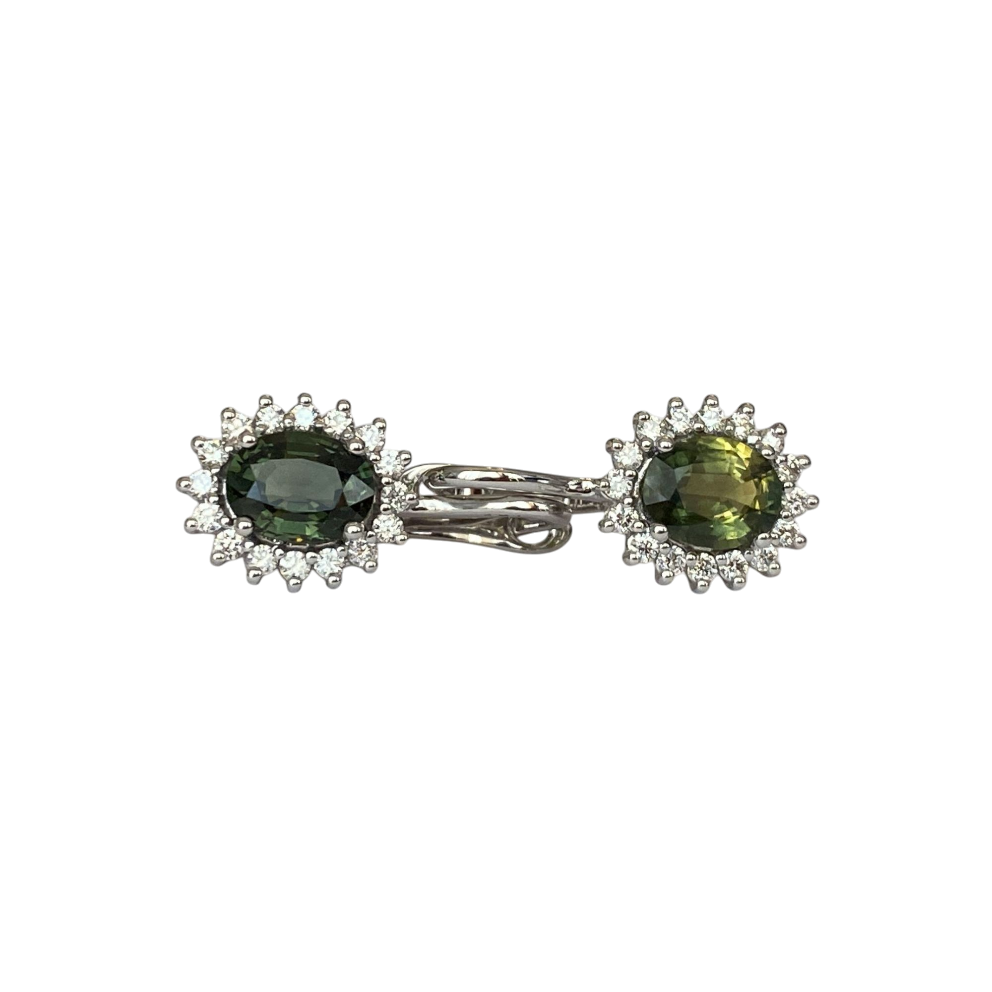18K White Gold Drop Earrings with 3.00 Ct Green Sapphires & Diamonds