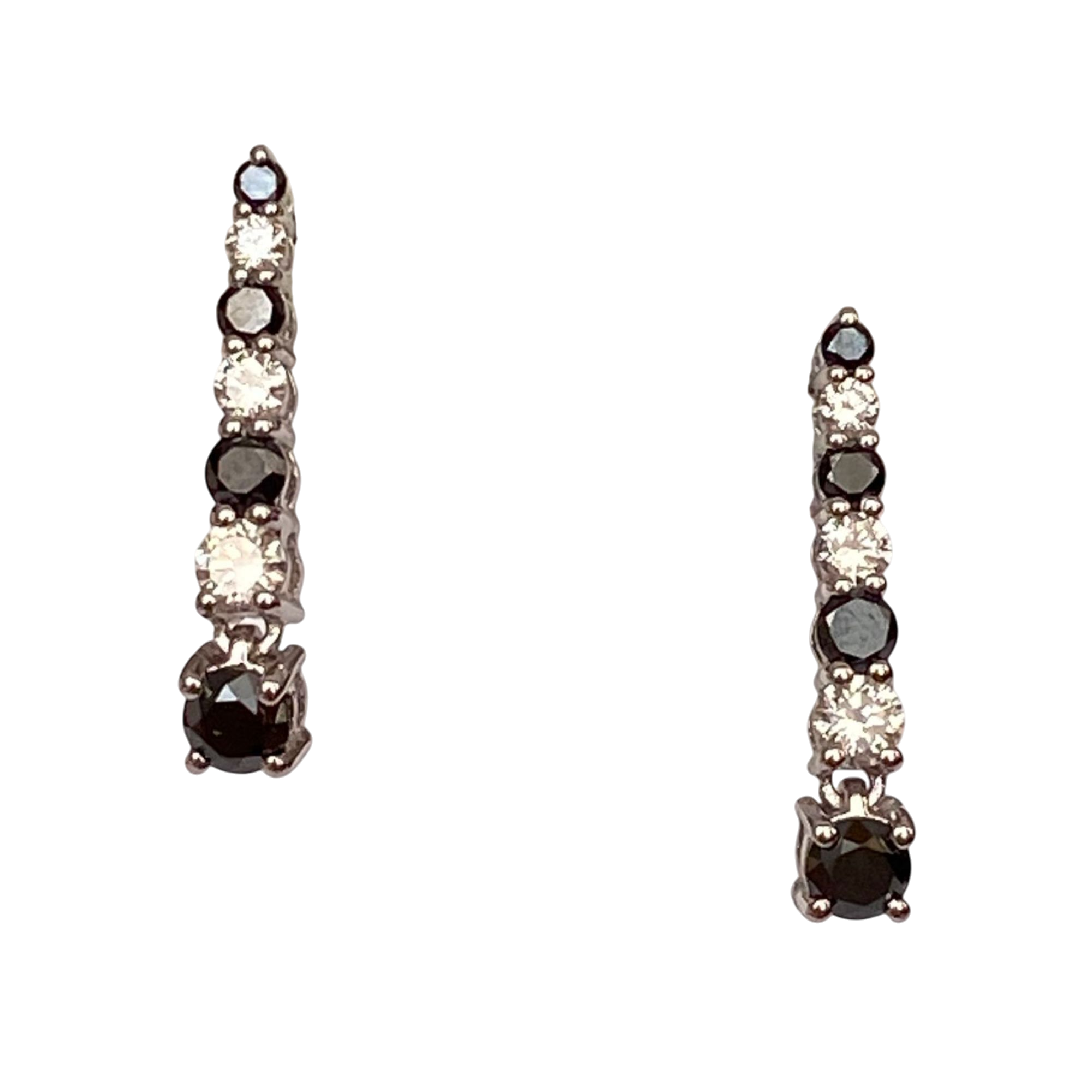 18K White Gold Dangle Ear Studs with White & Black Diamonds