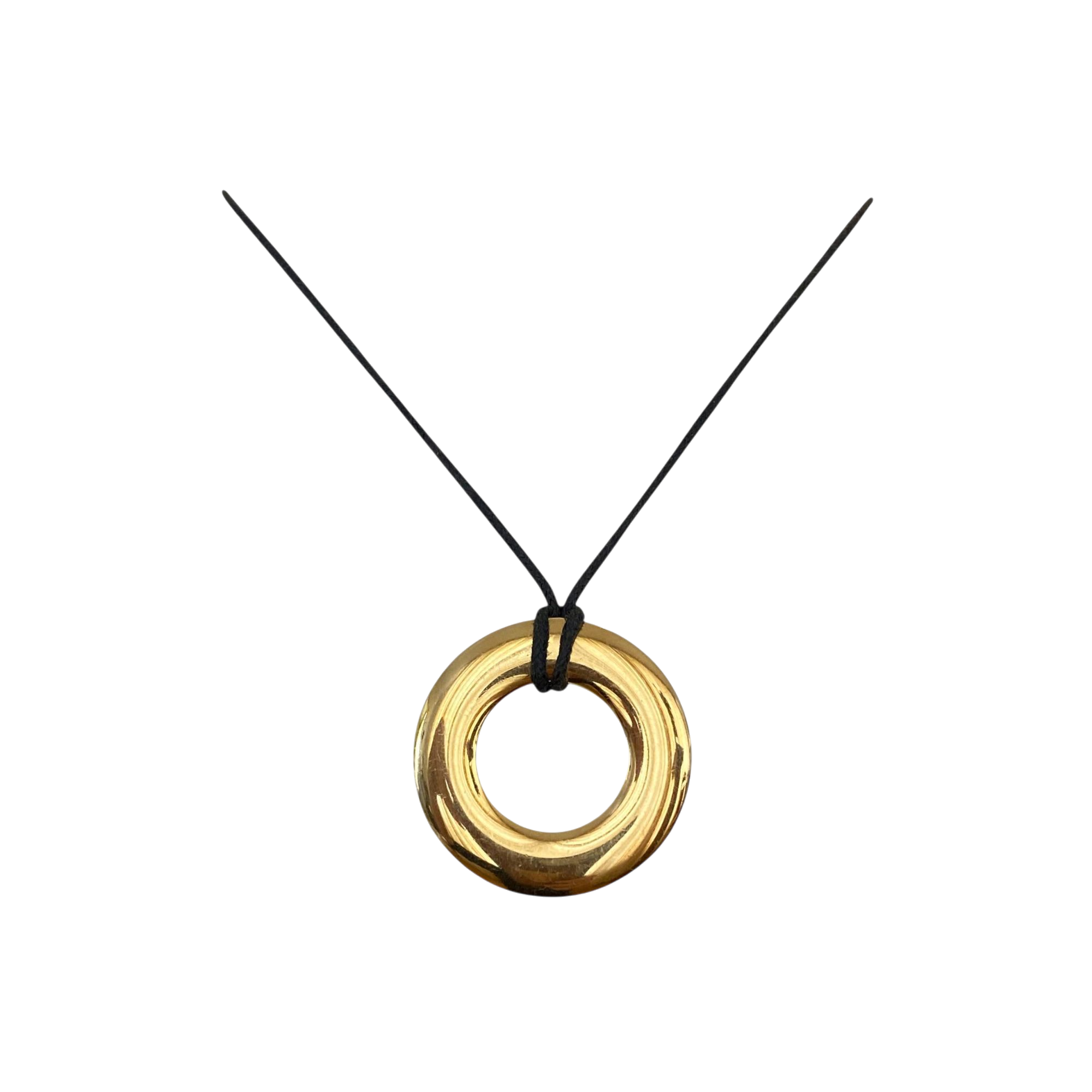 Pomellato Leather coord Necklace with 18K Yellow Gold Circular Pendant
