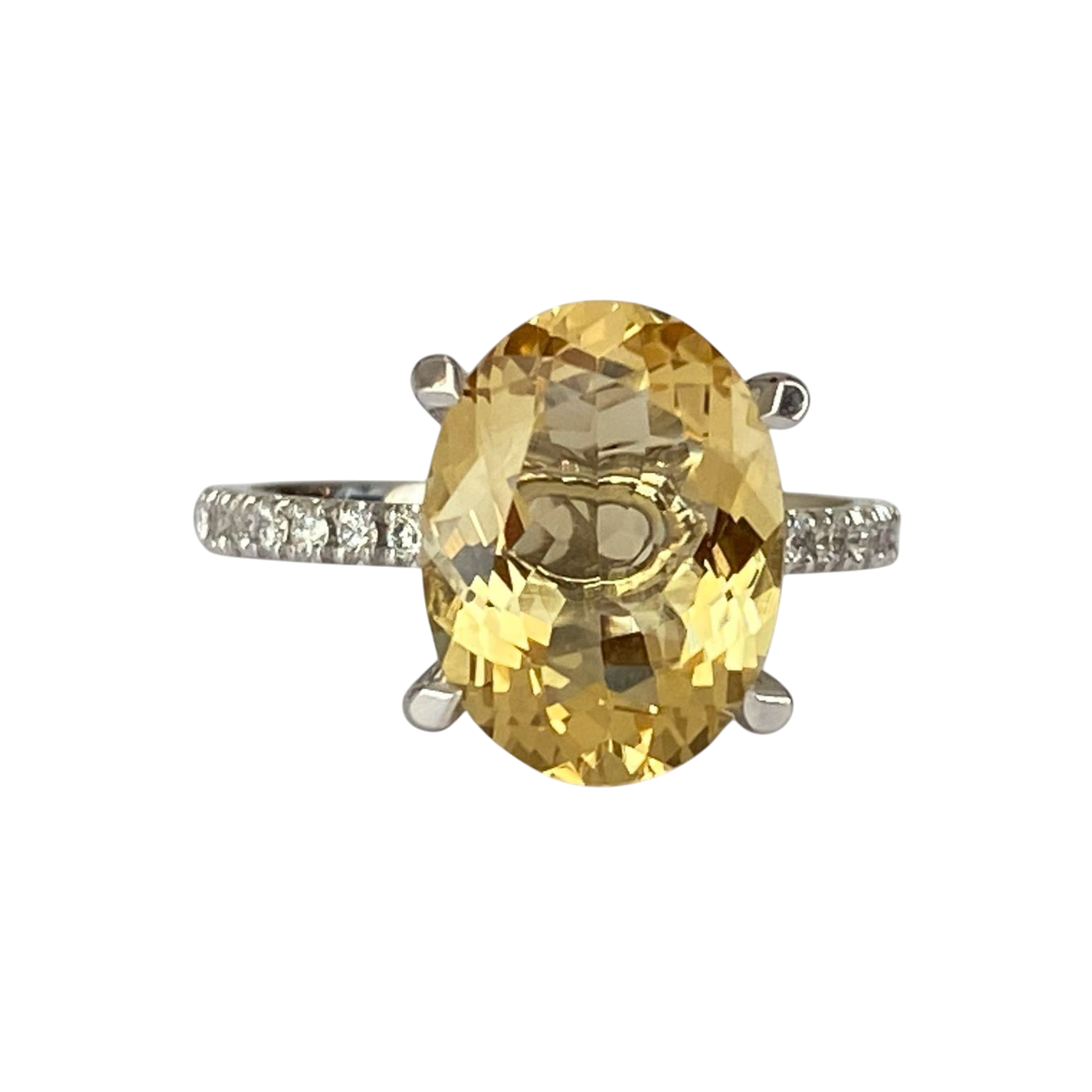 18K White Gold Cocktail Ring with 3.53 Ct Yellow Beryl & Diamonds