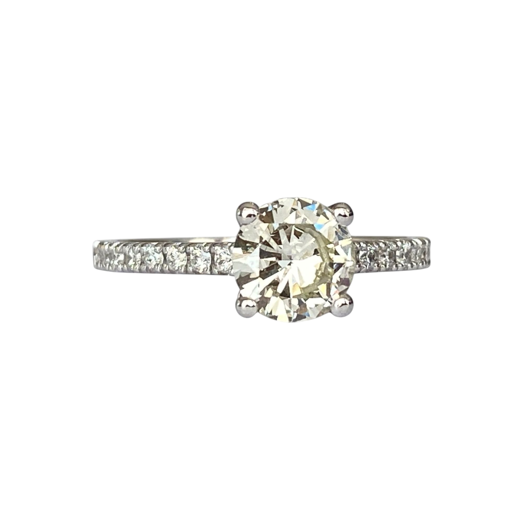 18K White Gold Solitaire Ring with 0.98 Ct Brilliant-Cut Diamond & Accent Diamonds