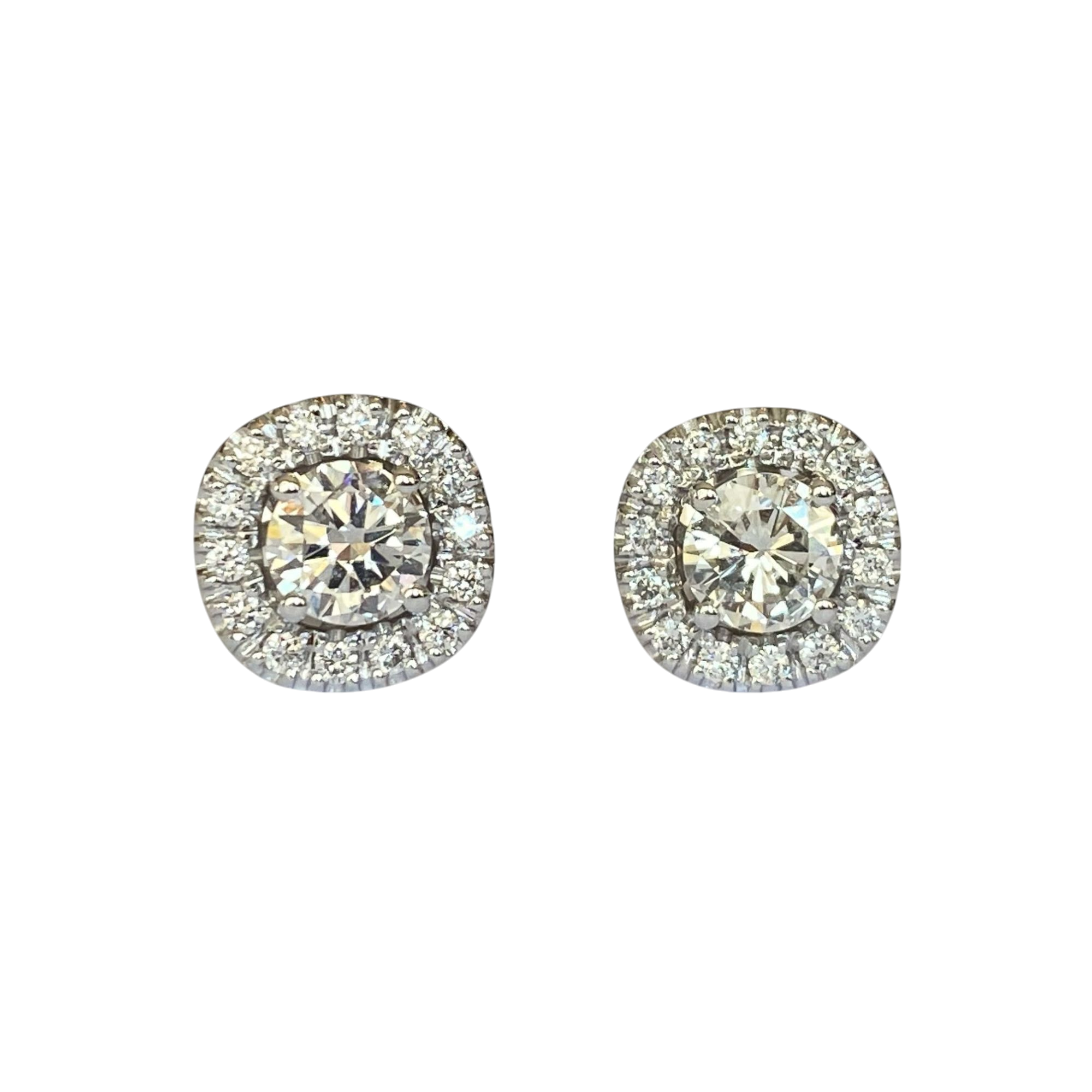 18K White Gold Halo Solitaire Stud Earrings with Diamonds