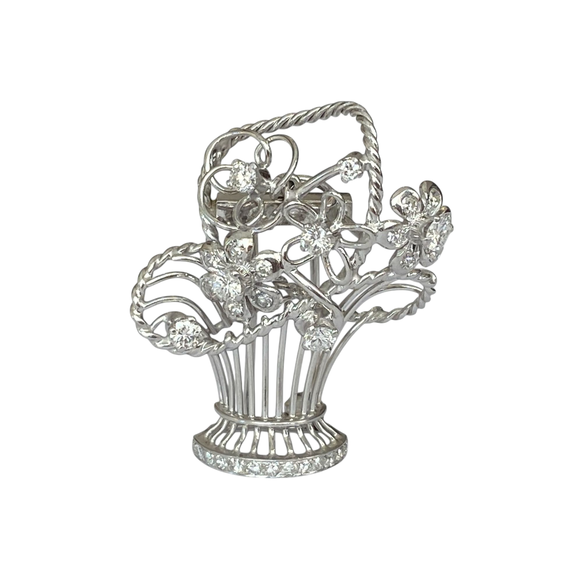 Late Art Deco 14K White Gold & Platinum Brooch/Pendant with Diamonds