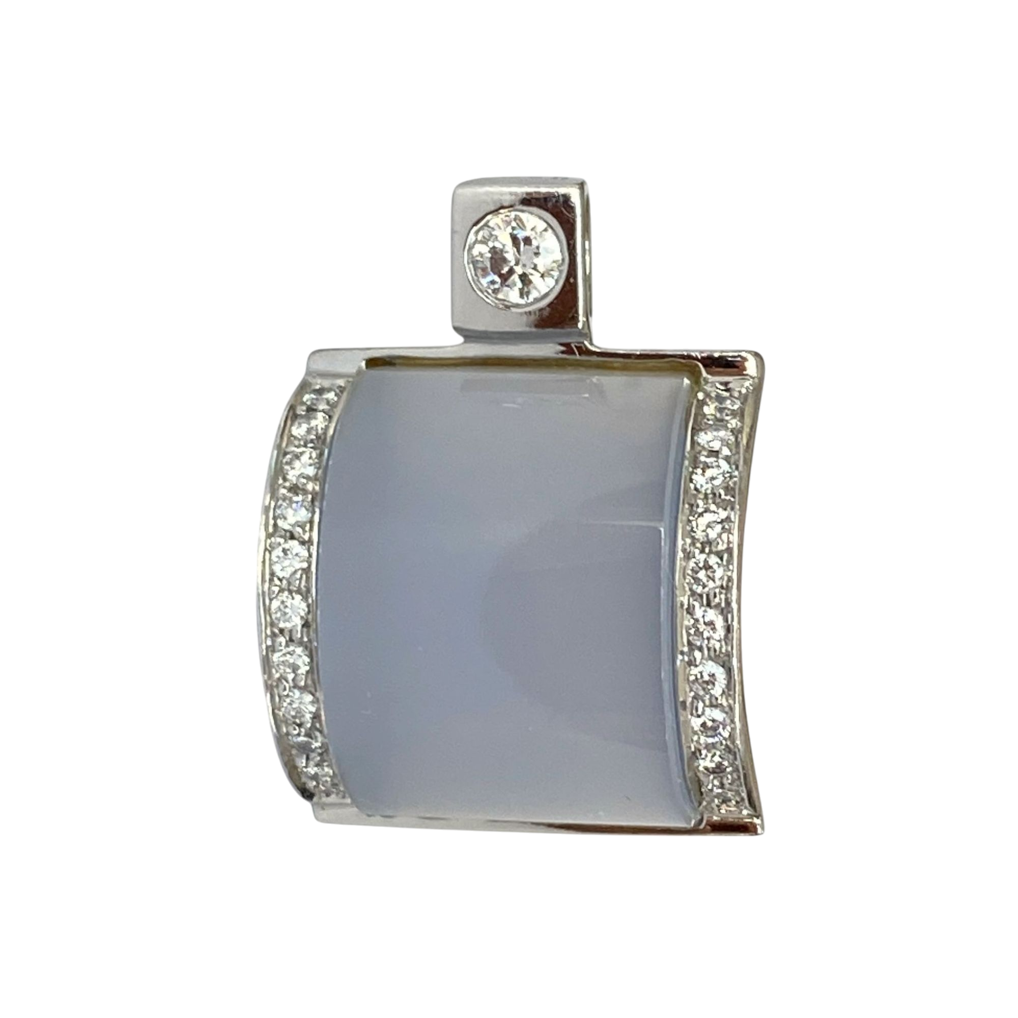 18 Karat White Gold Diamond Pendant and Chalcedony