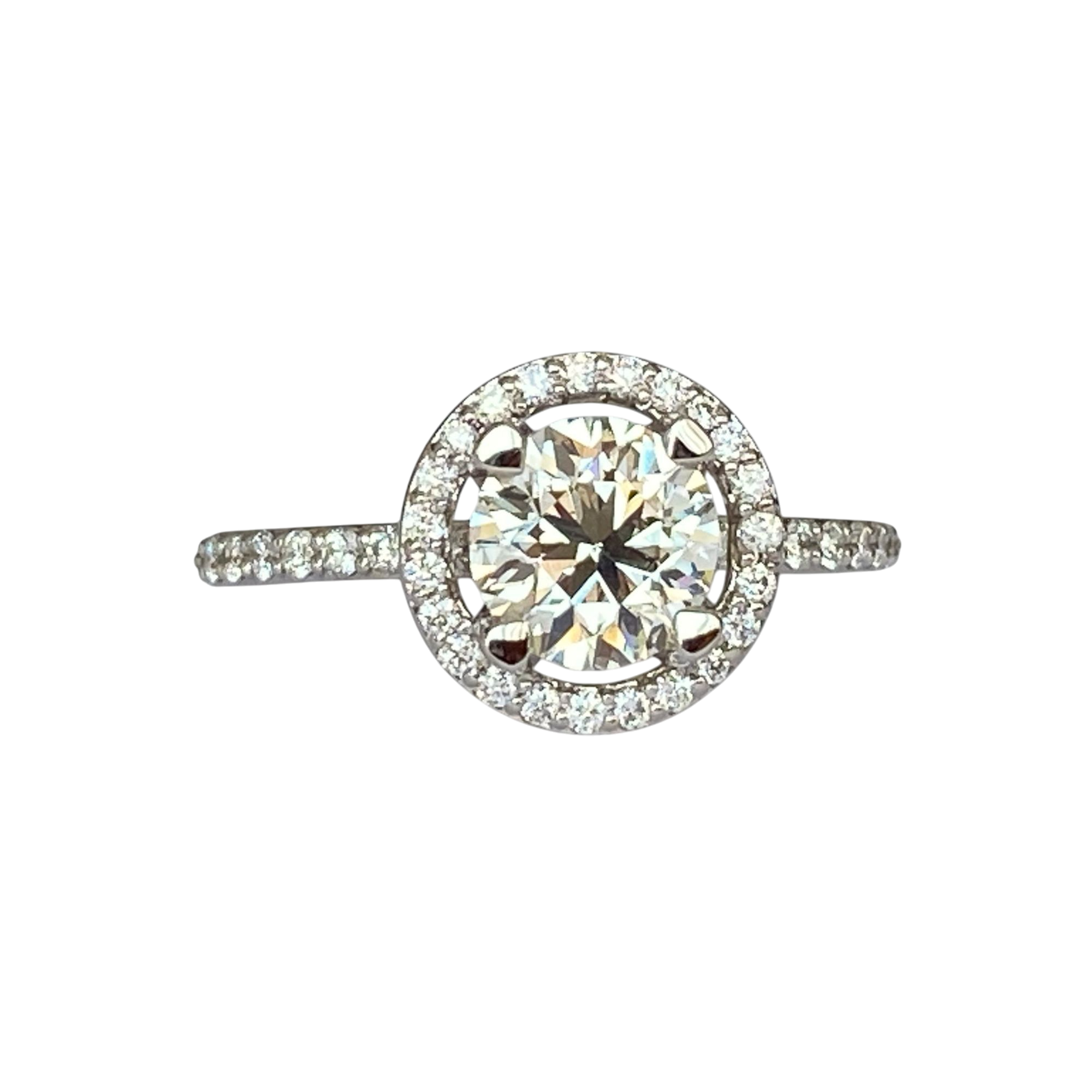 18K White Gold Solitaire Ring with 1.08 Ct Brilliant-Cut Diamond & Accent Diamonds