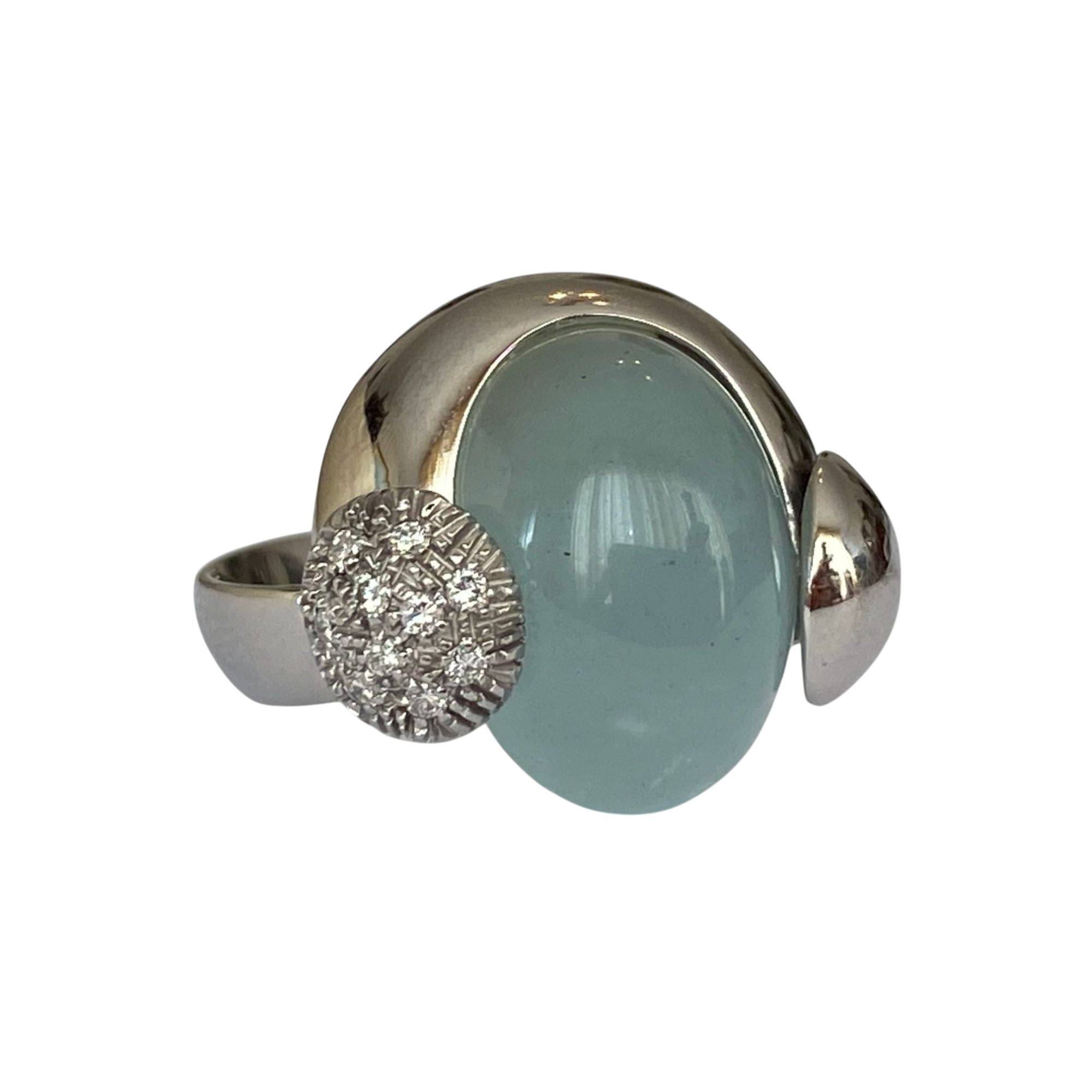 Talento Italiano 18K White Gold Fashion Ring with Cabochon Aquamarine & Diamonds