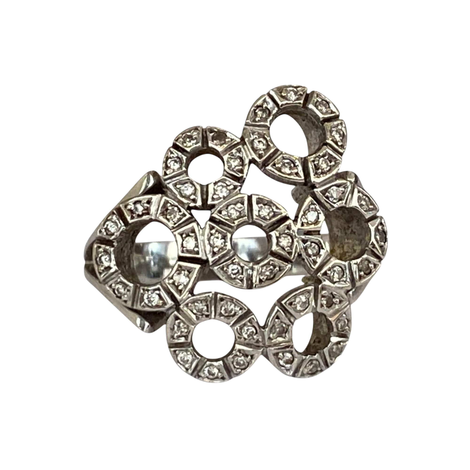 Original Vintage English Platinum Cocktail Ring with Diamonds