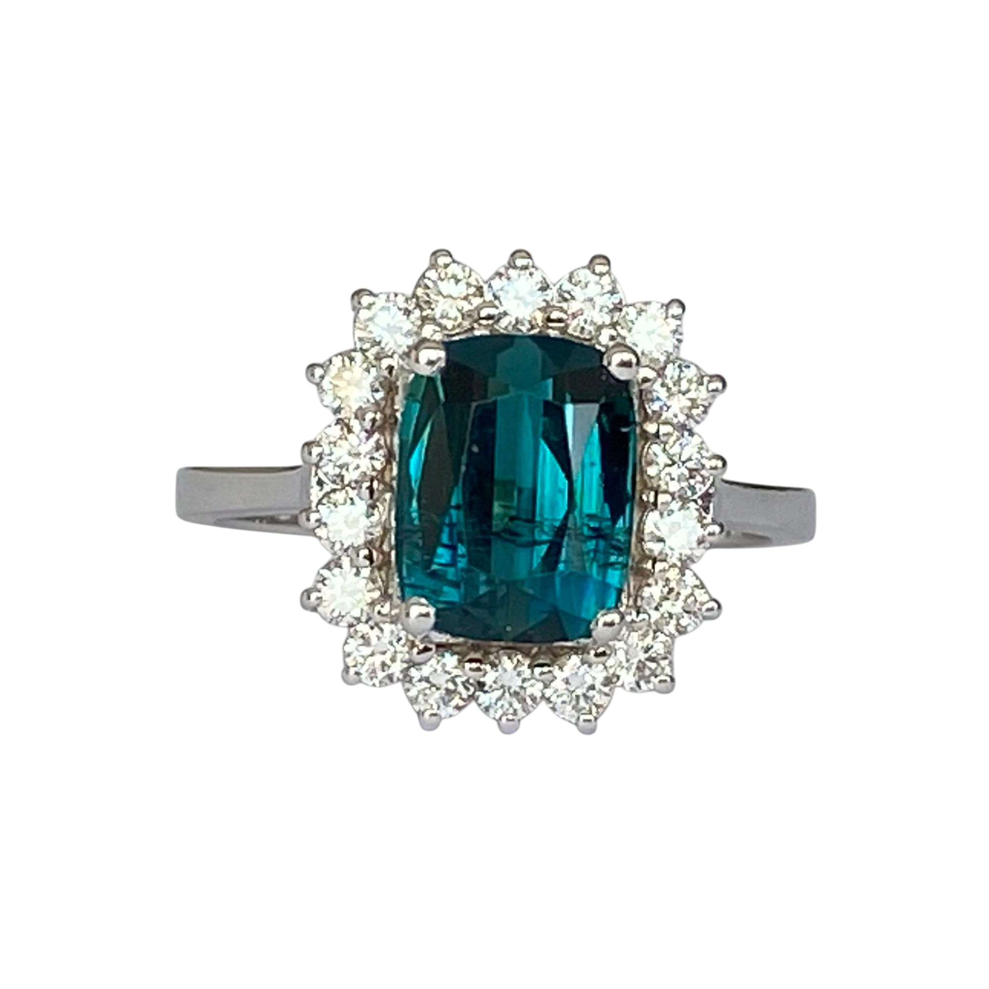 Certified 2.00 Carat Lagoon Tourmaline & Diamond Cocktail Ring in 18 kt white gold