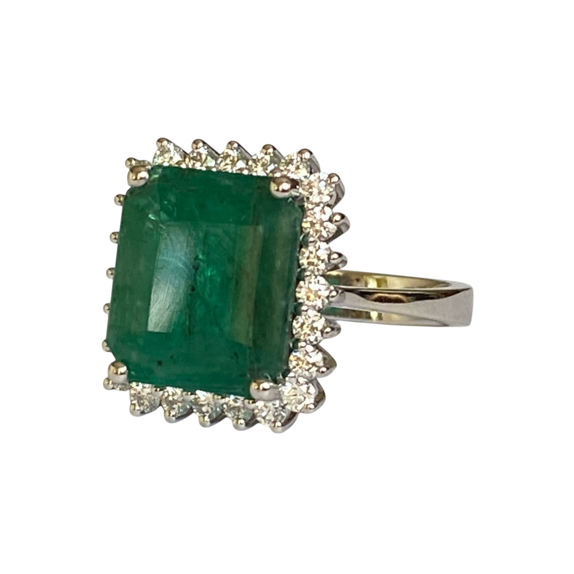 Certified 6.11 Carat Emerald & Diamond Cocktail Ring in 18K White Gold