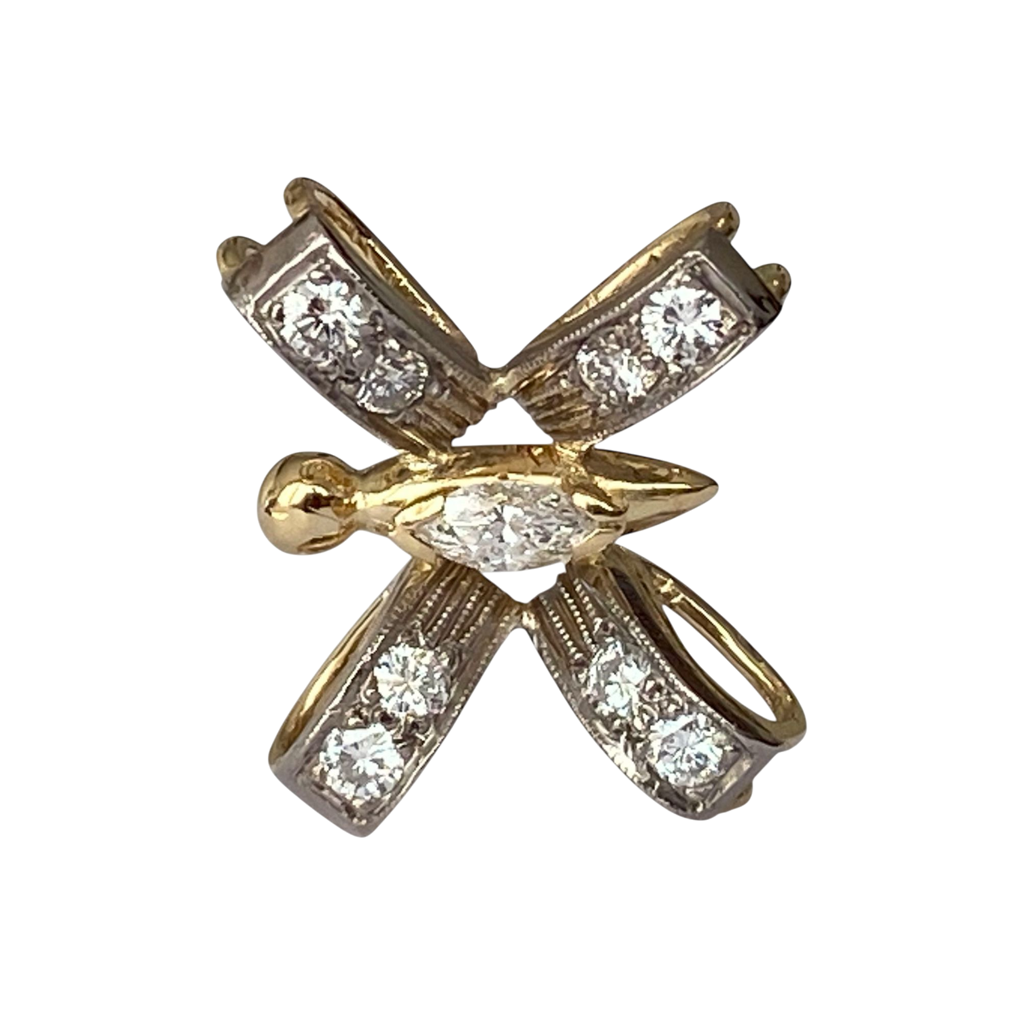 Vintage 18K White & Yellow Gold Butterfly Diamond Pendant